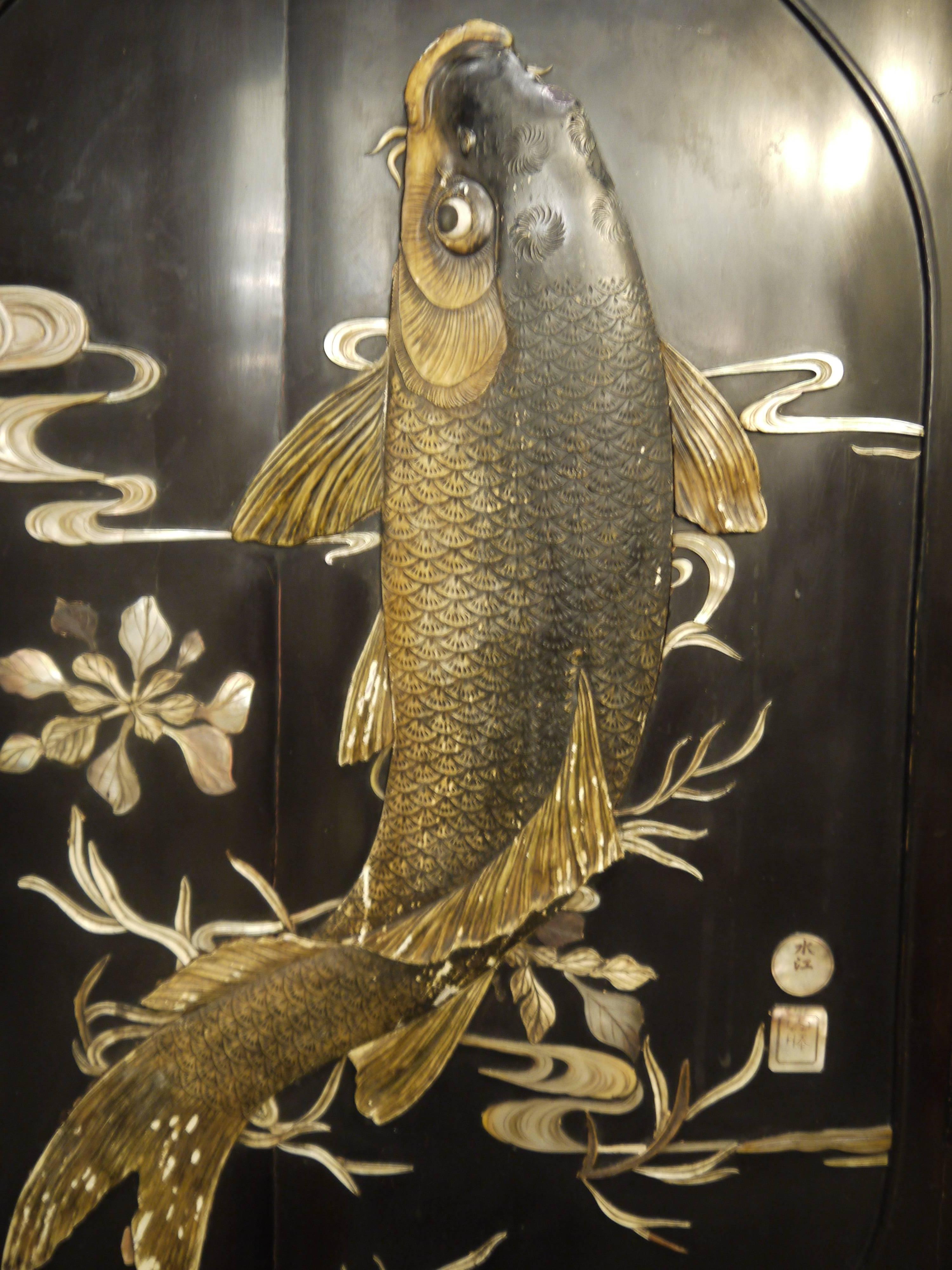 Antique Japanese Panel with Carp For Sale 2