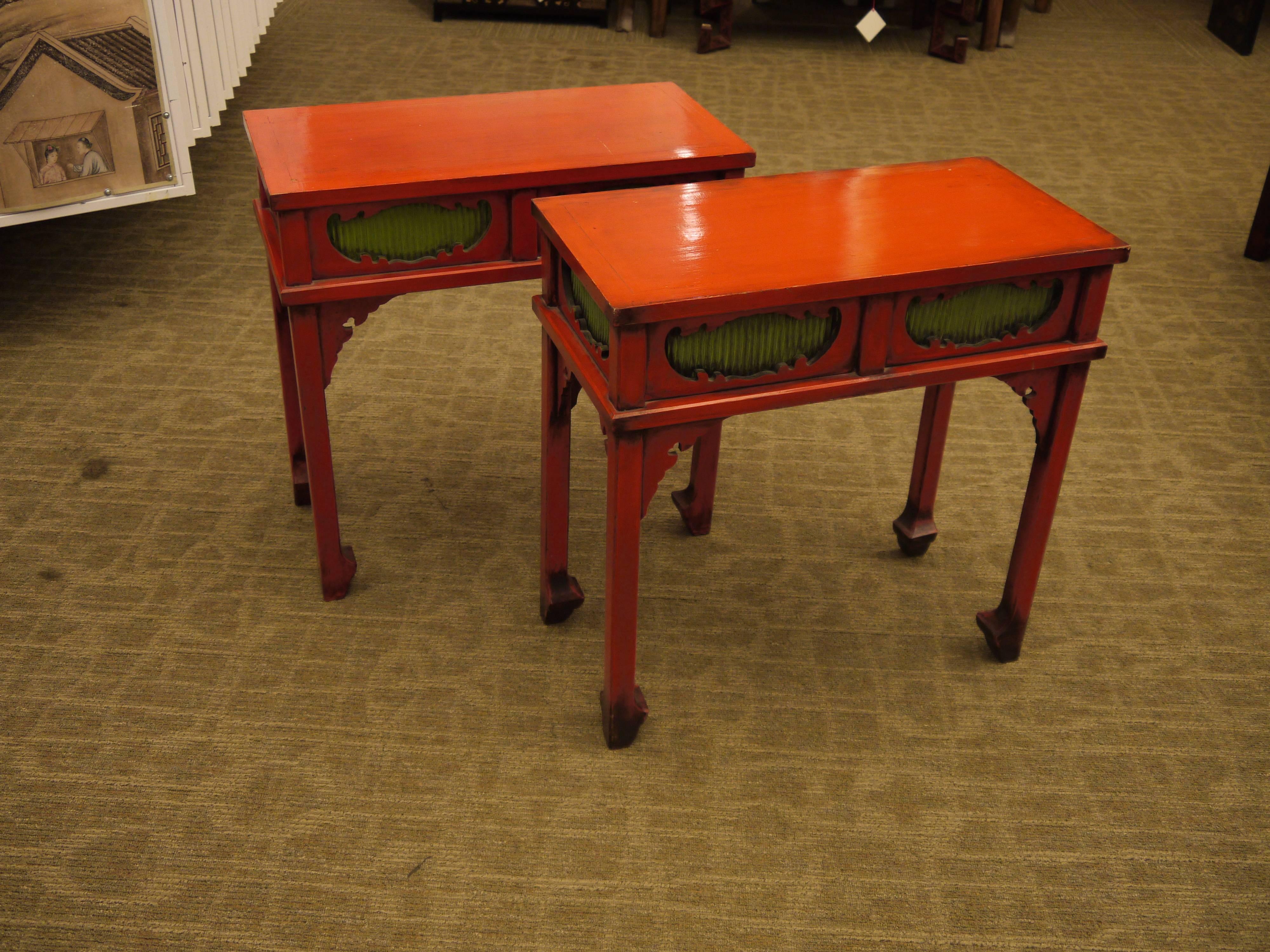 Wood Pair of Japanese Red Lacquer Side Tables For Sale