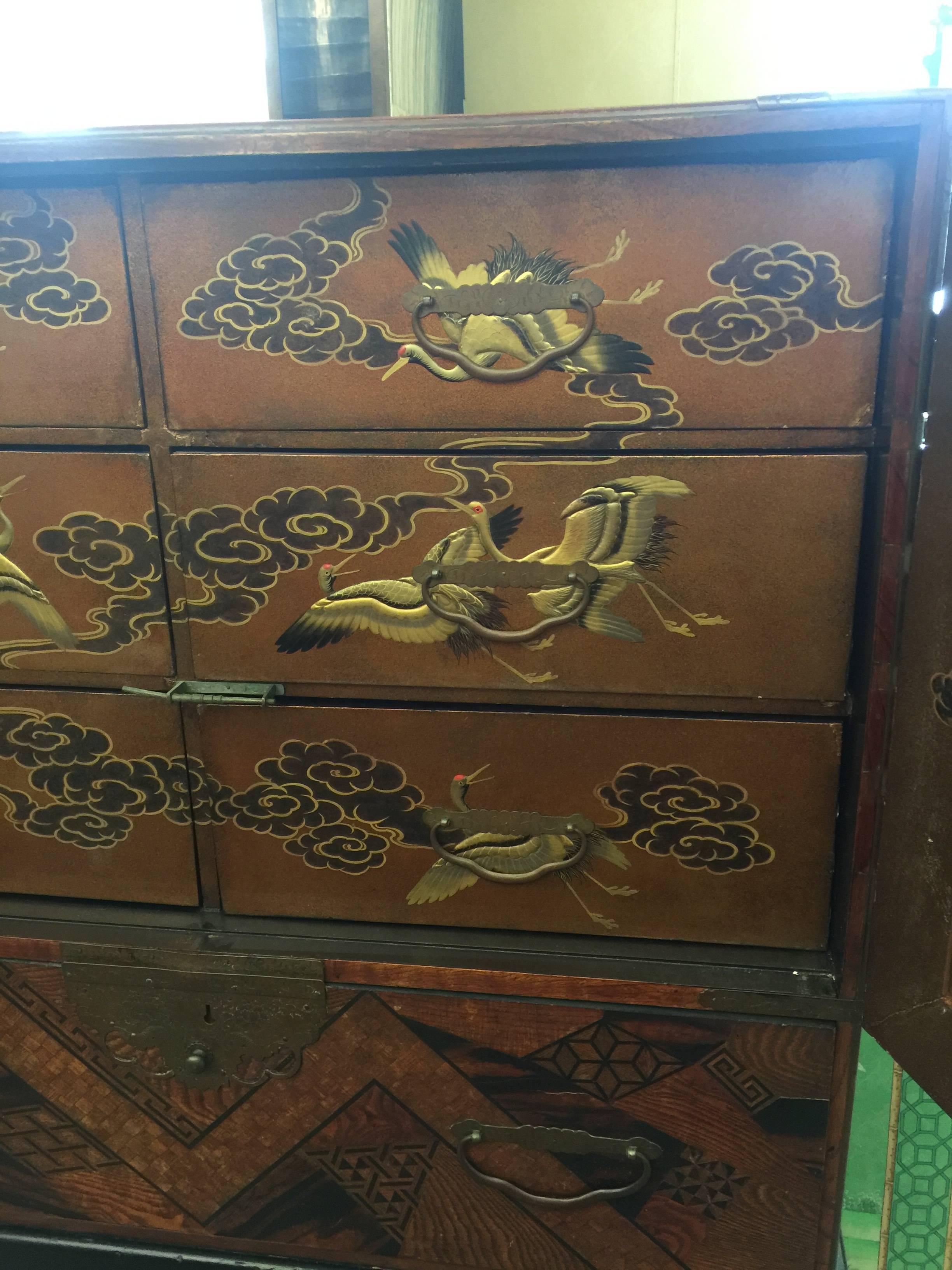 Antique Japanese Marquetry and Lacquer Cabinet on Stand 4
