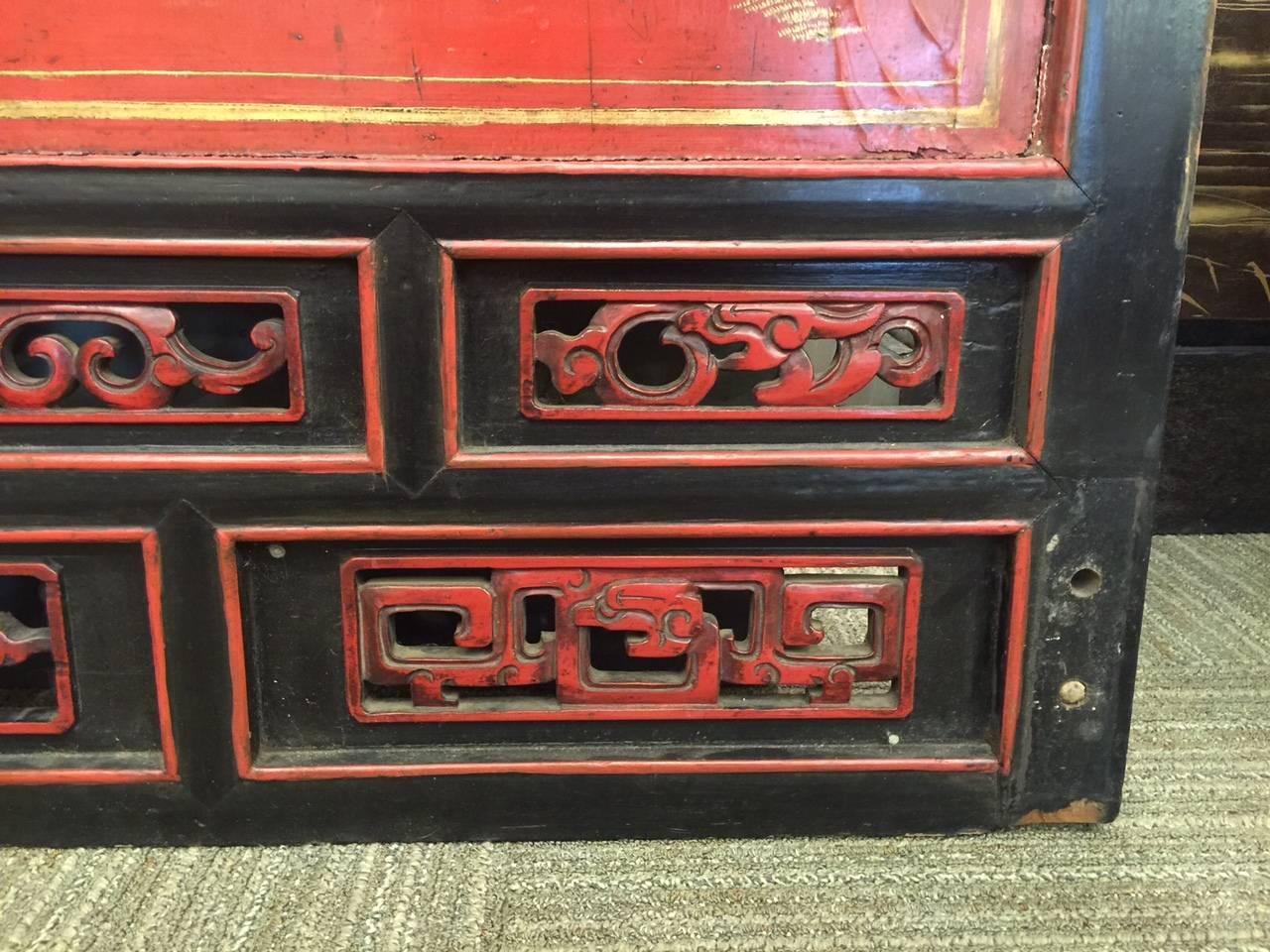 Antique Chinese Red Lacquer Landscape For Sale 1