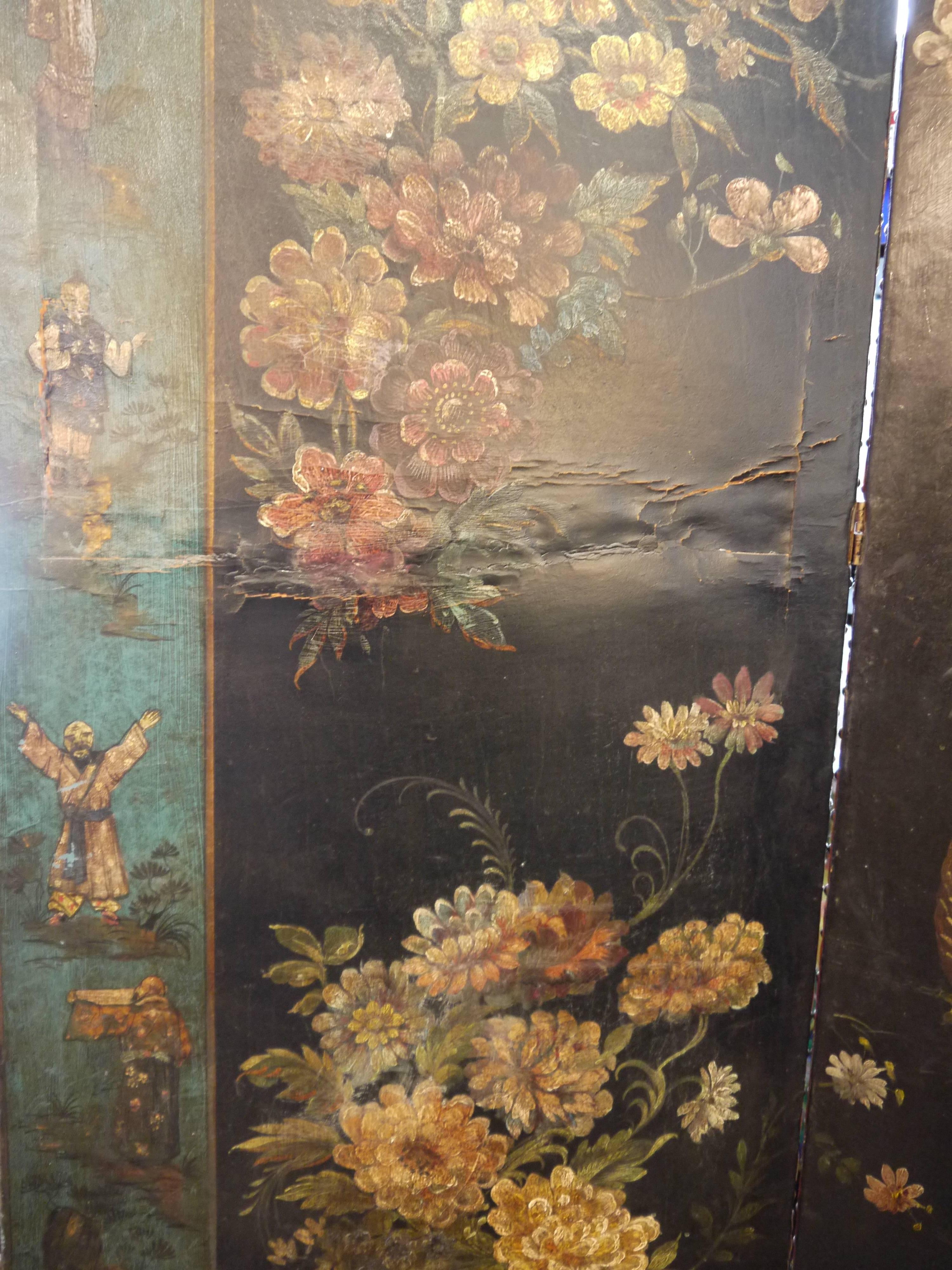 Three-Fold Chinoiserie Leather Screen 1