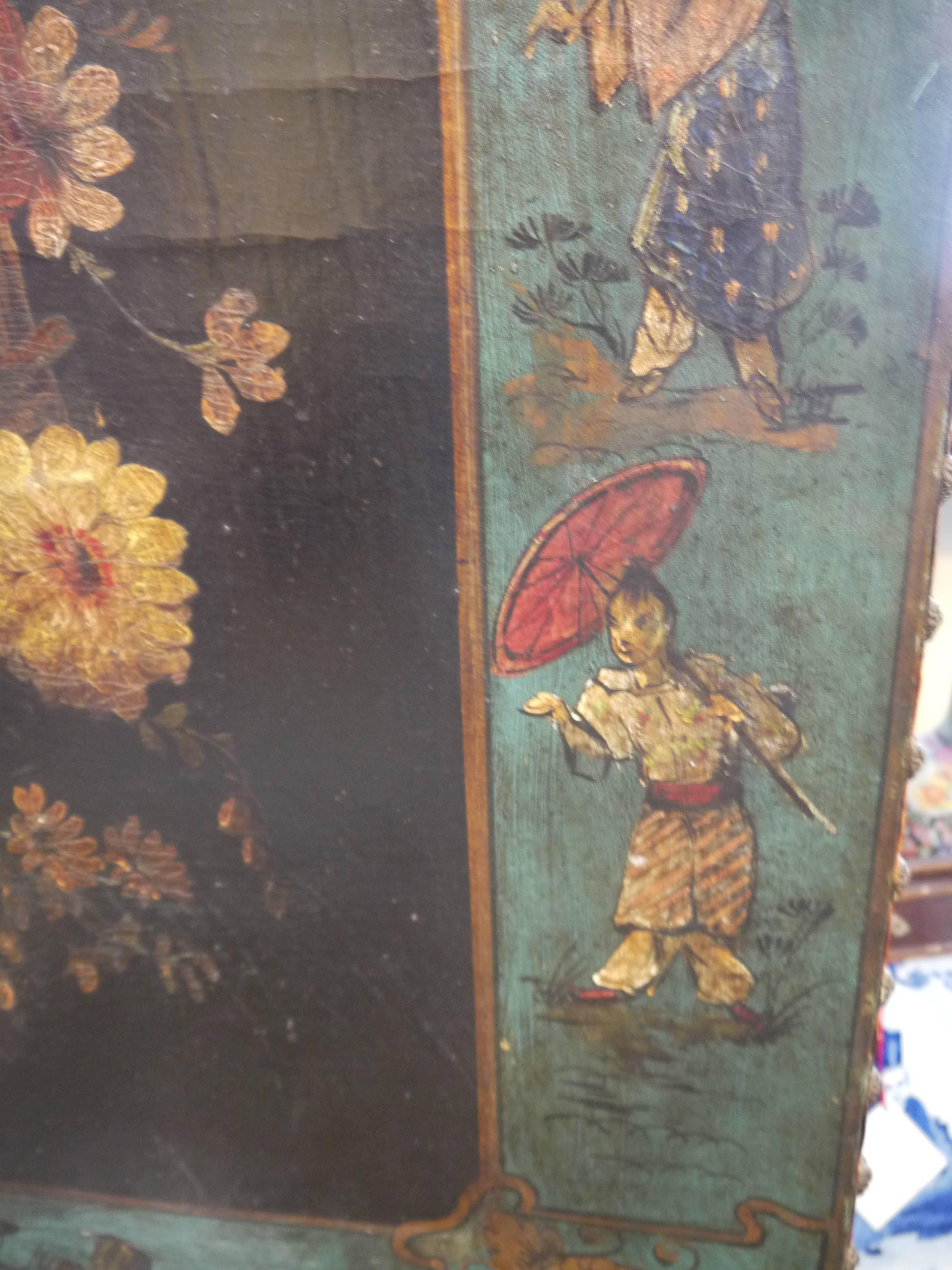 Three-Fold Chinoiserie Leather Screen 4