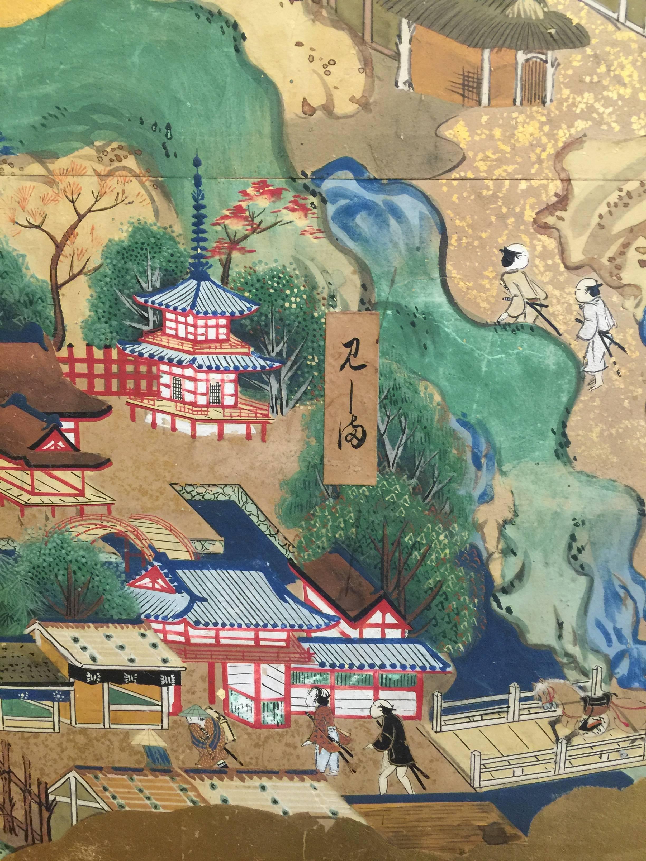 Late 18th-19th century Japanese Screen, Byobu, Scenes from Kyoto to Tokyo 4