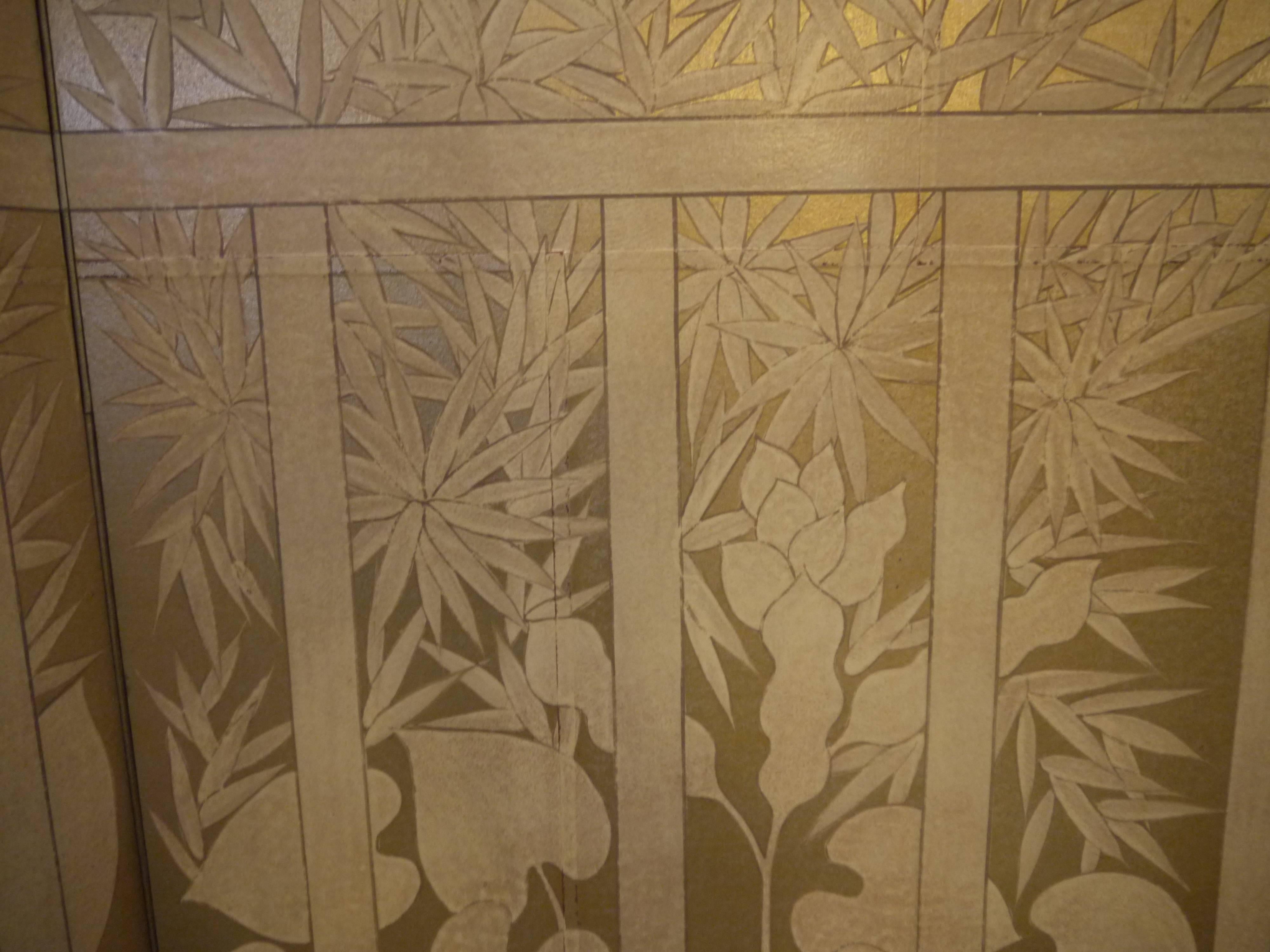 Hand-Painted Deco Style Screen on Metallic Ground 1