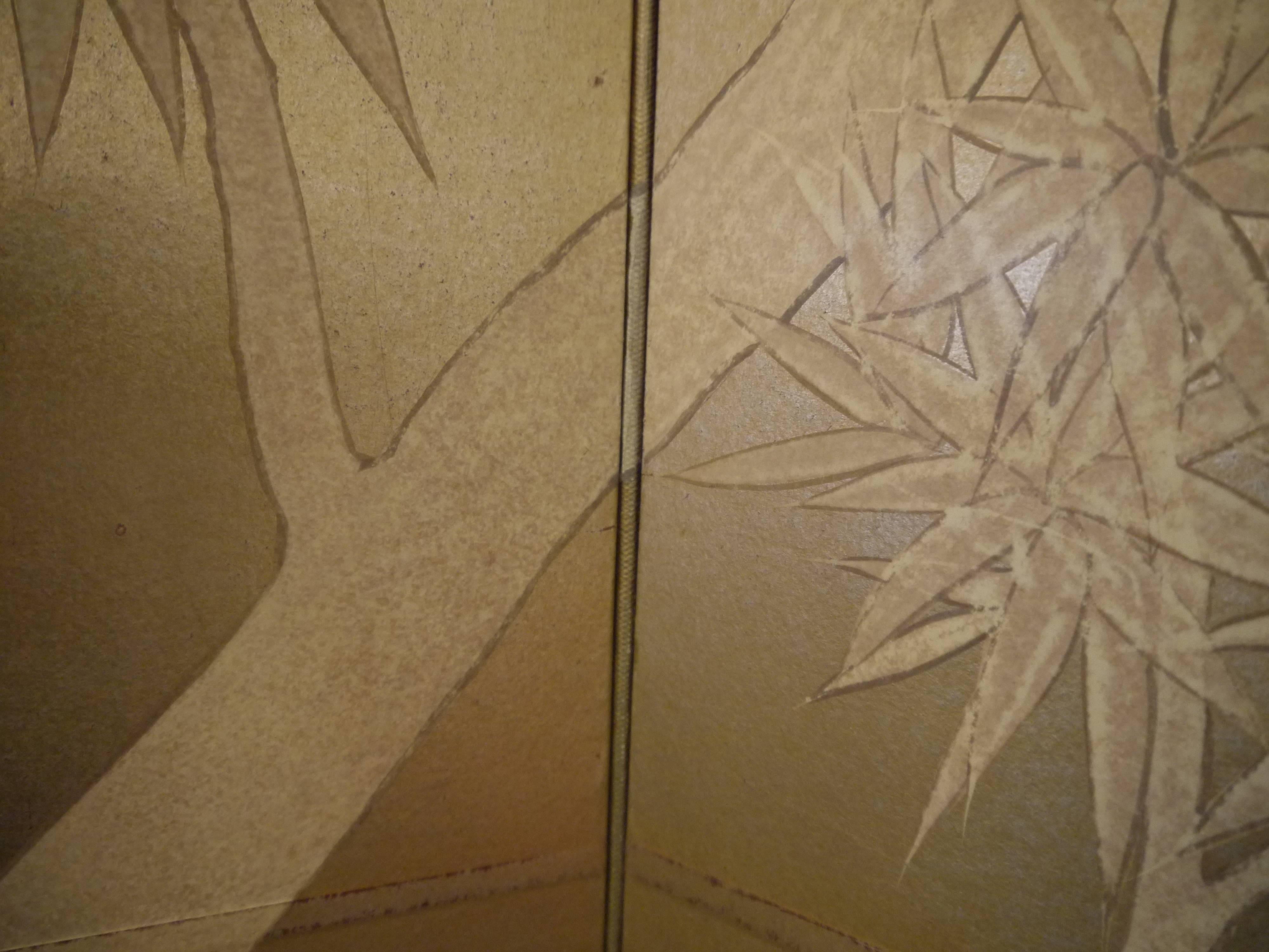 Hand-Painted Deco Style Screen on Metallic Ground 3