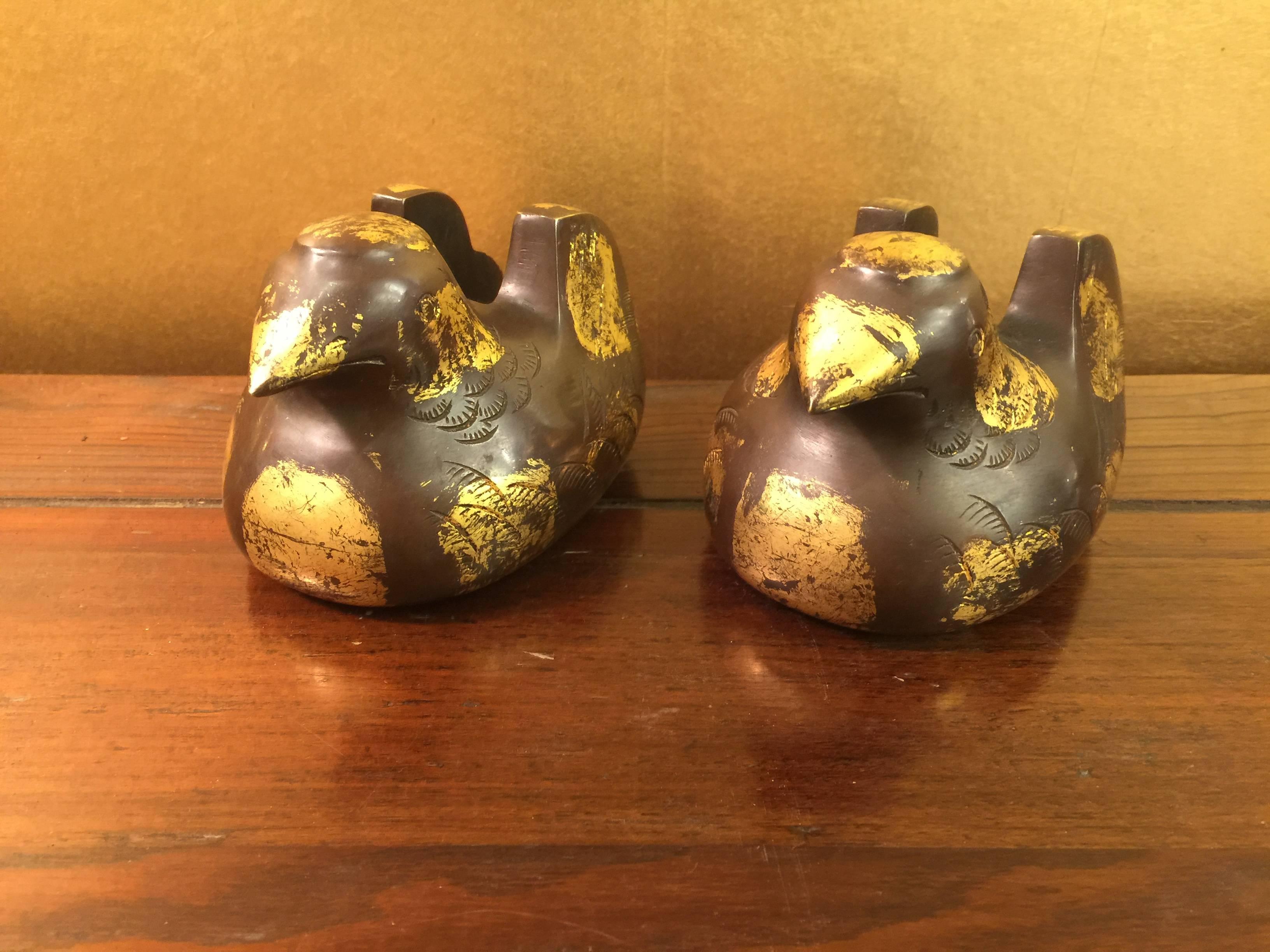Meiji Bronze Duck Screen Weights In Good Condition For Sale In New York, NY