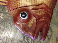 Showa Period Red Lacquer Japanese Fish Shaped Box