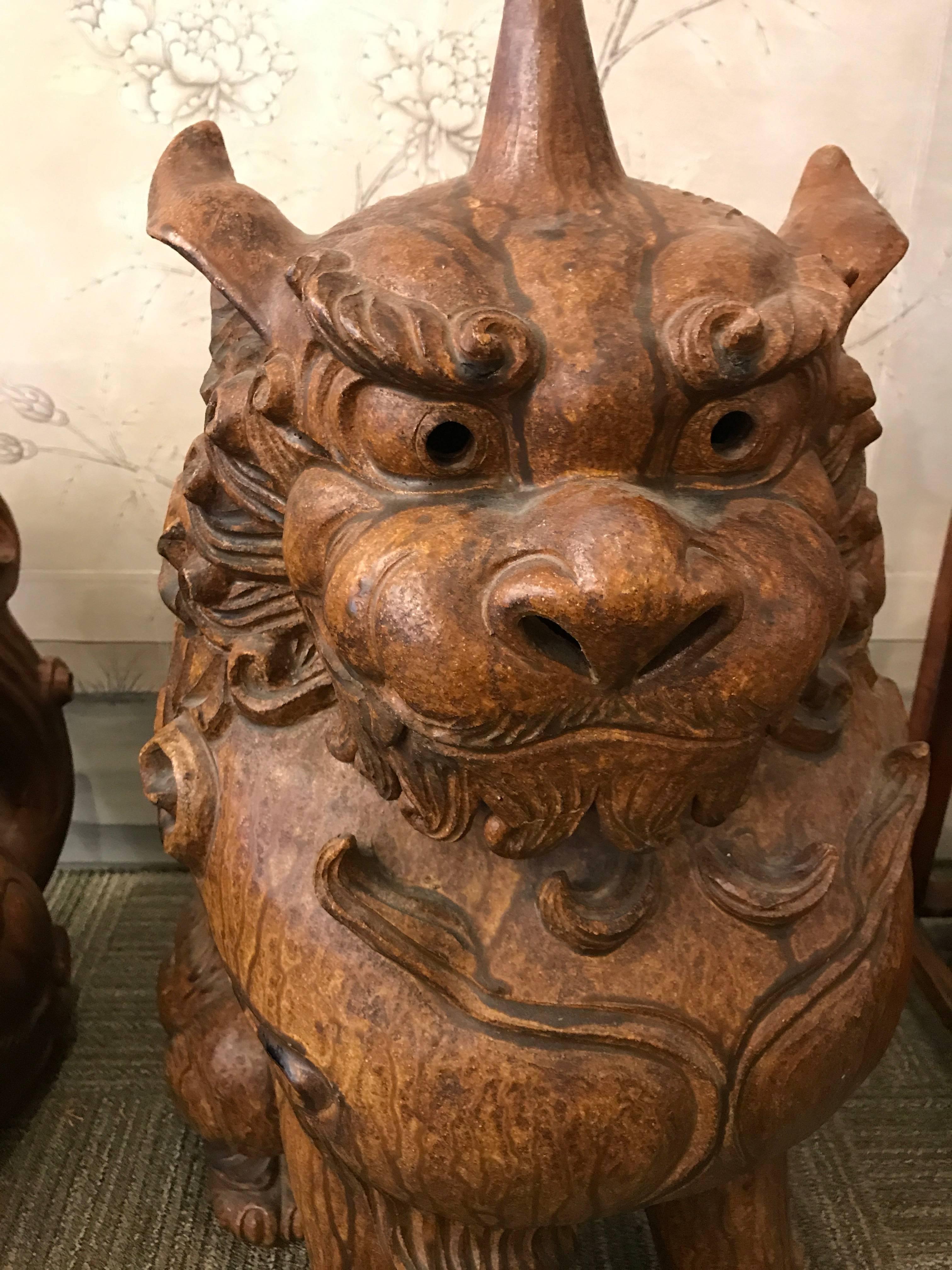 Glazed Monumental Pair of Japanese Guardian Dogs