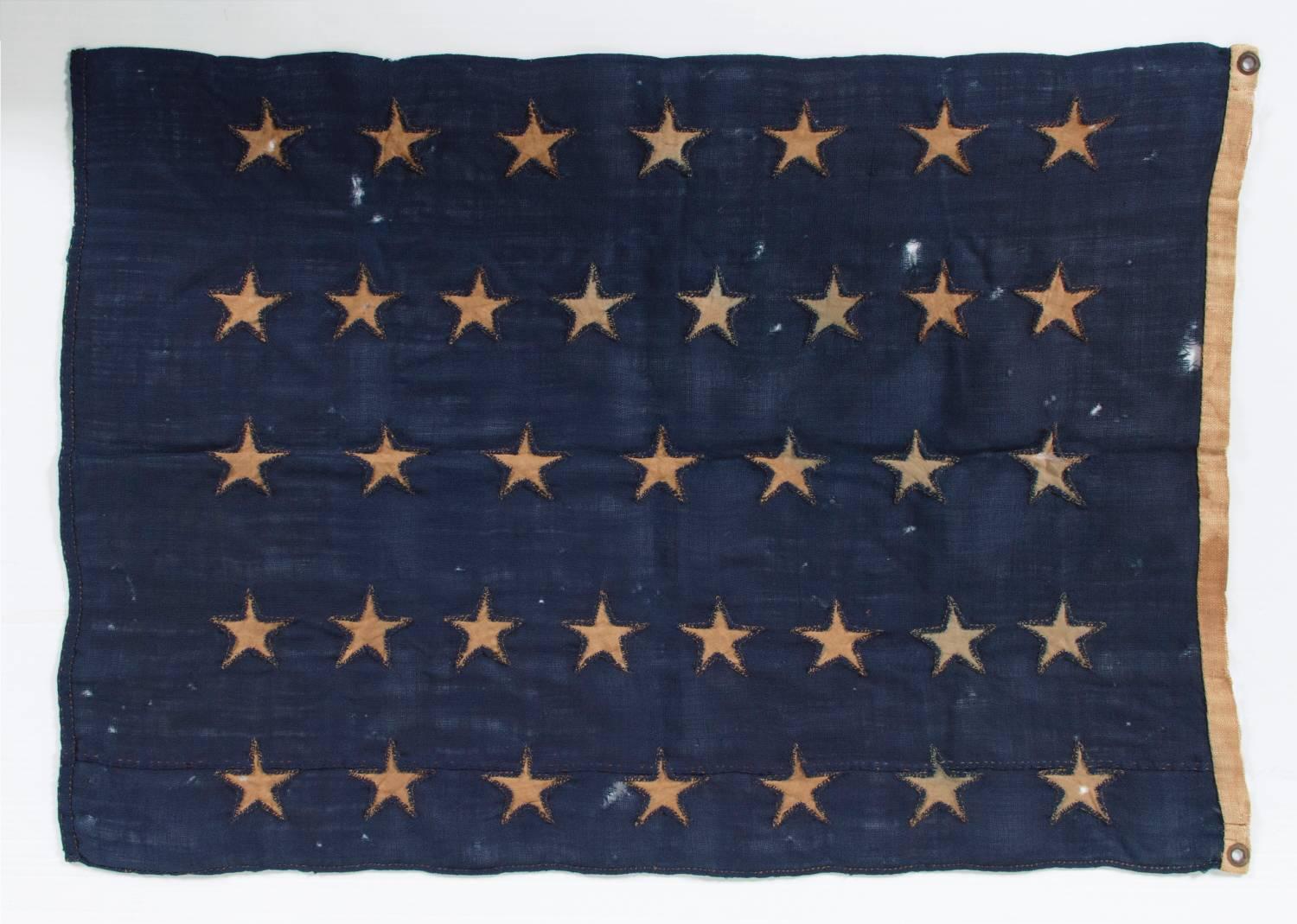 19th Century U.S. Navy Jack With 37 Stars an Entirely Hand-Sewn Example Made by Annin