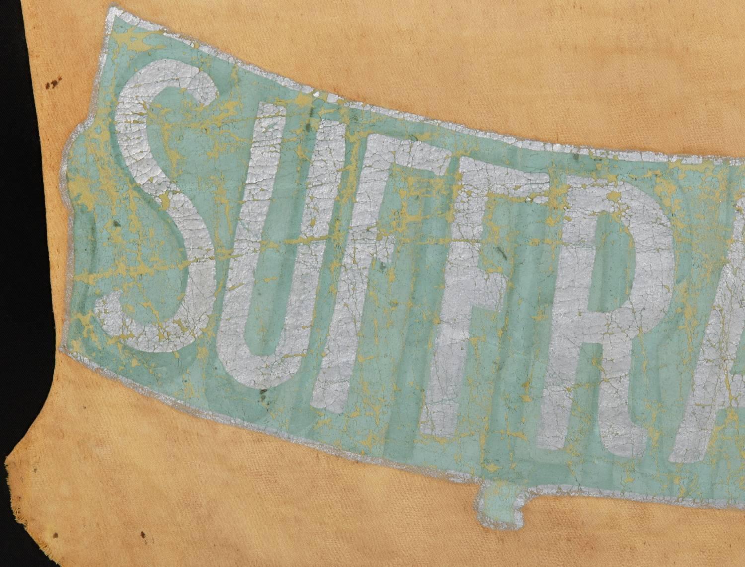 Shield-Shapped Banner from the North Jersey Shore Woman's Suffrage League In Excellent Condition In York County, PA