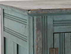 Narrow Blue Painted Pie Safe on Tall Legs, Probably Upstate NY or PA