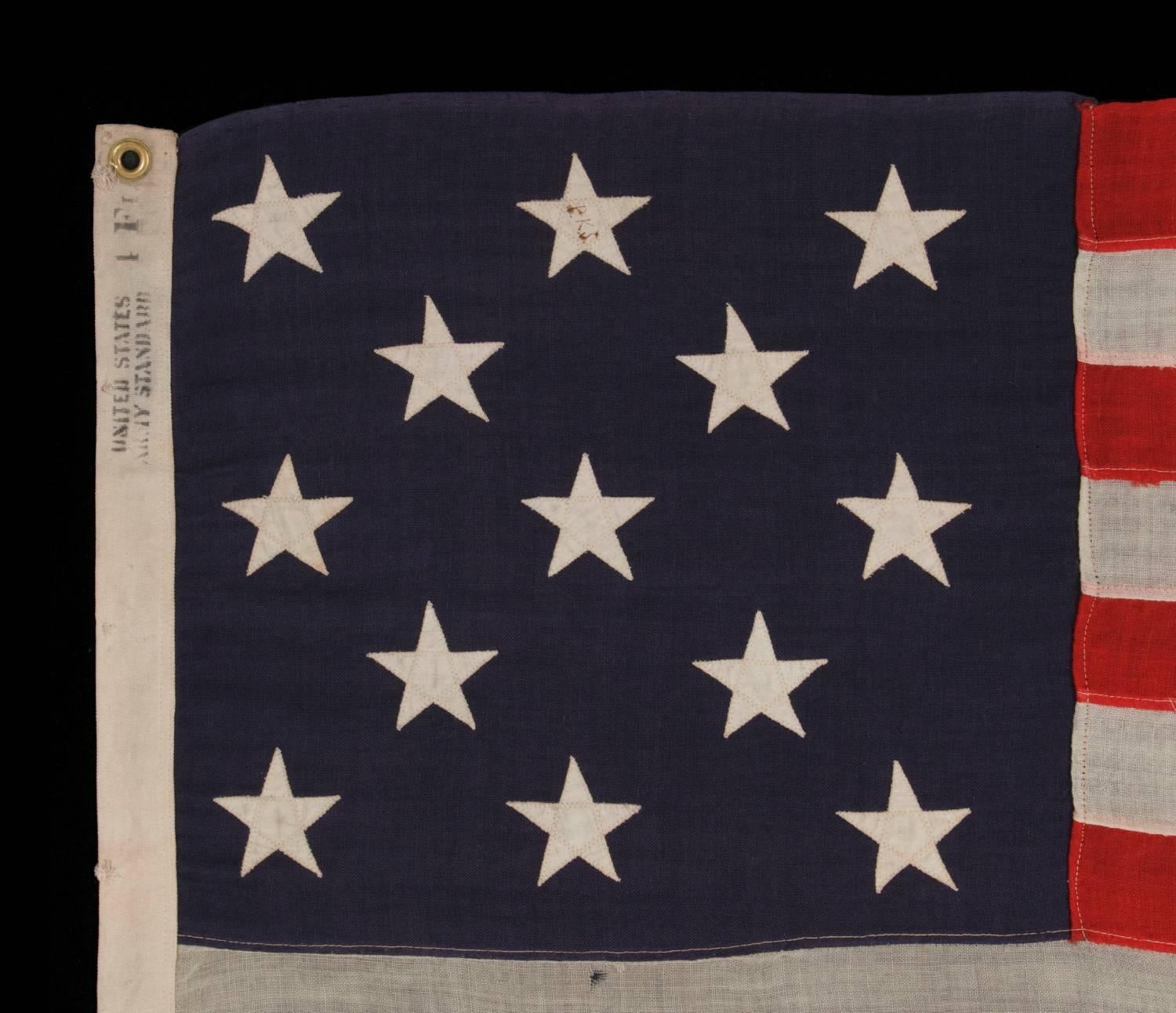 13 Stars Arranged in a 3-2-3-2-3 Pattern on a Small-Scale Antique American Flag In Good Condition In York County, PA