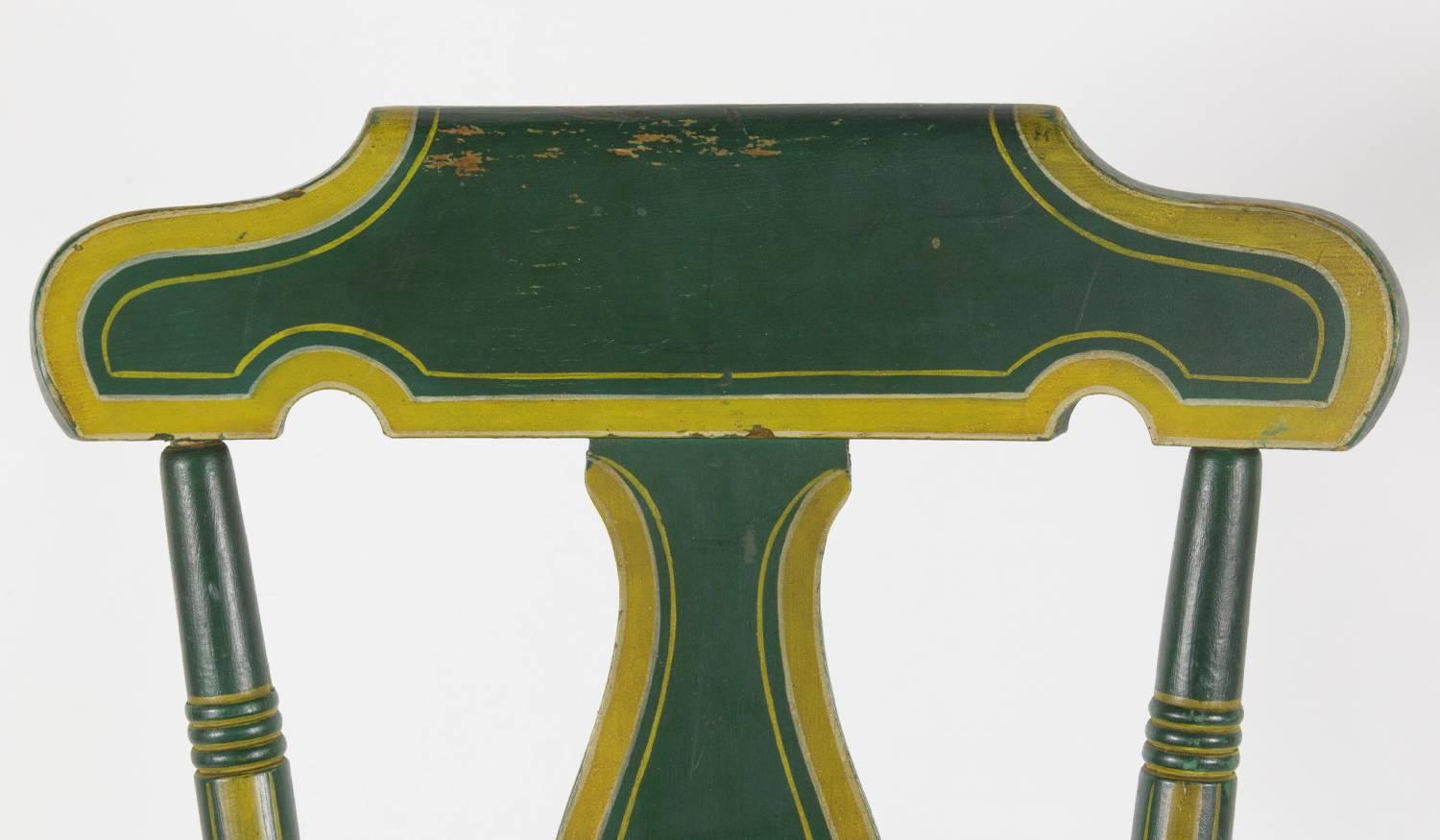 American Set of Six, Green, Plant-Seated, Lyre Back, Pennsylvania Chairs