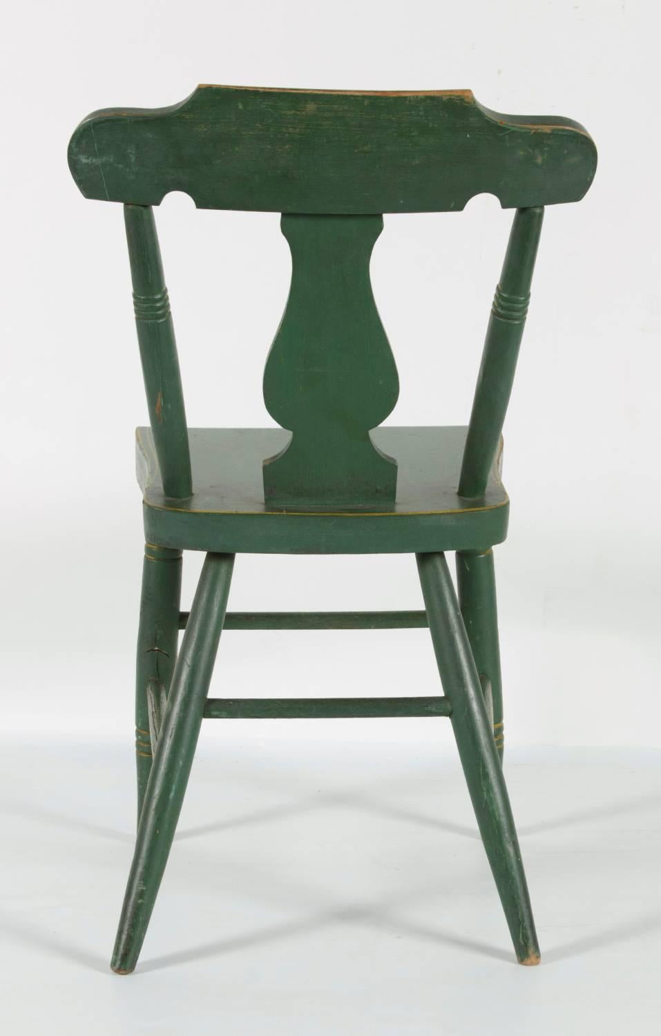 Mid-19th Century Set of Six, Green, Plant-Seated, Lyre Back, Pennsylvania Chairs