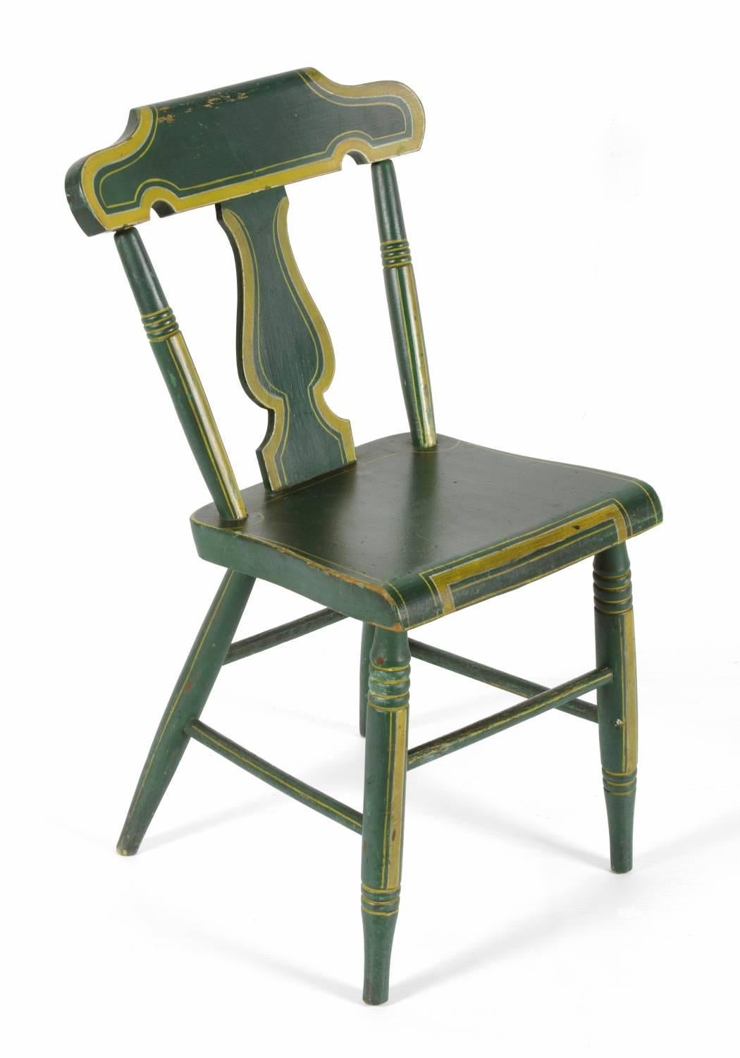 Wood Set of Six, Green, Plant-Seated, Lyre Back, Pennsylvania Chairs