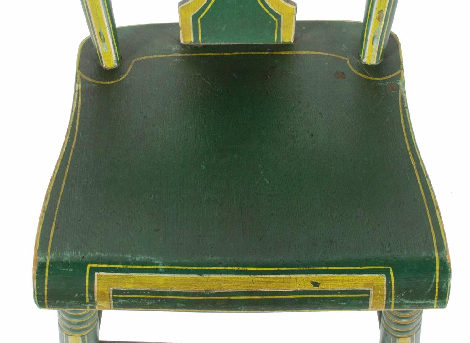 Painted Set of Six, Green, Plant-Seated, Lyre Back, Pennsylvania Chairs