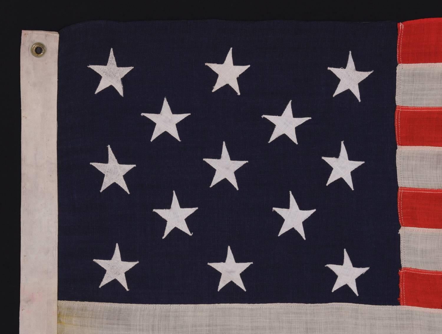13 Stars Arranged in a 3-2-3-2-3 Pattern on a Small-Scale Antique Flag In Good Condition In York County, PA