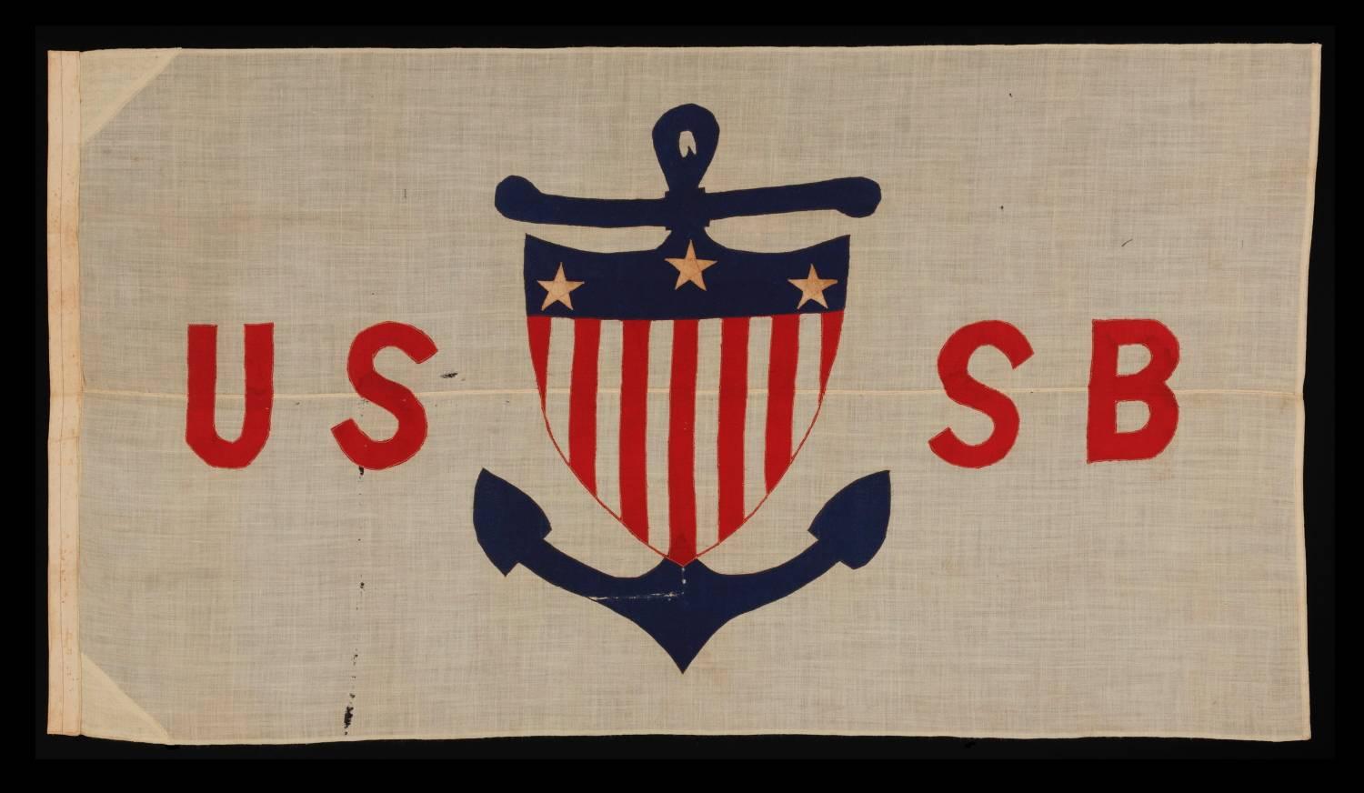 UNITED STATES SHIPPING BOARD FLAG, AN EXTREMELY SCARCE AND BEAUTIFUL, NAUTICAL DESIGN, MADE SOMETIME BETWEEN WWI (U.S. INVOLVEMENT 1917-18) AND 1934: 

Flag of the United States Shipping Board (USSB), an extremely scarce and beautiful design, with