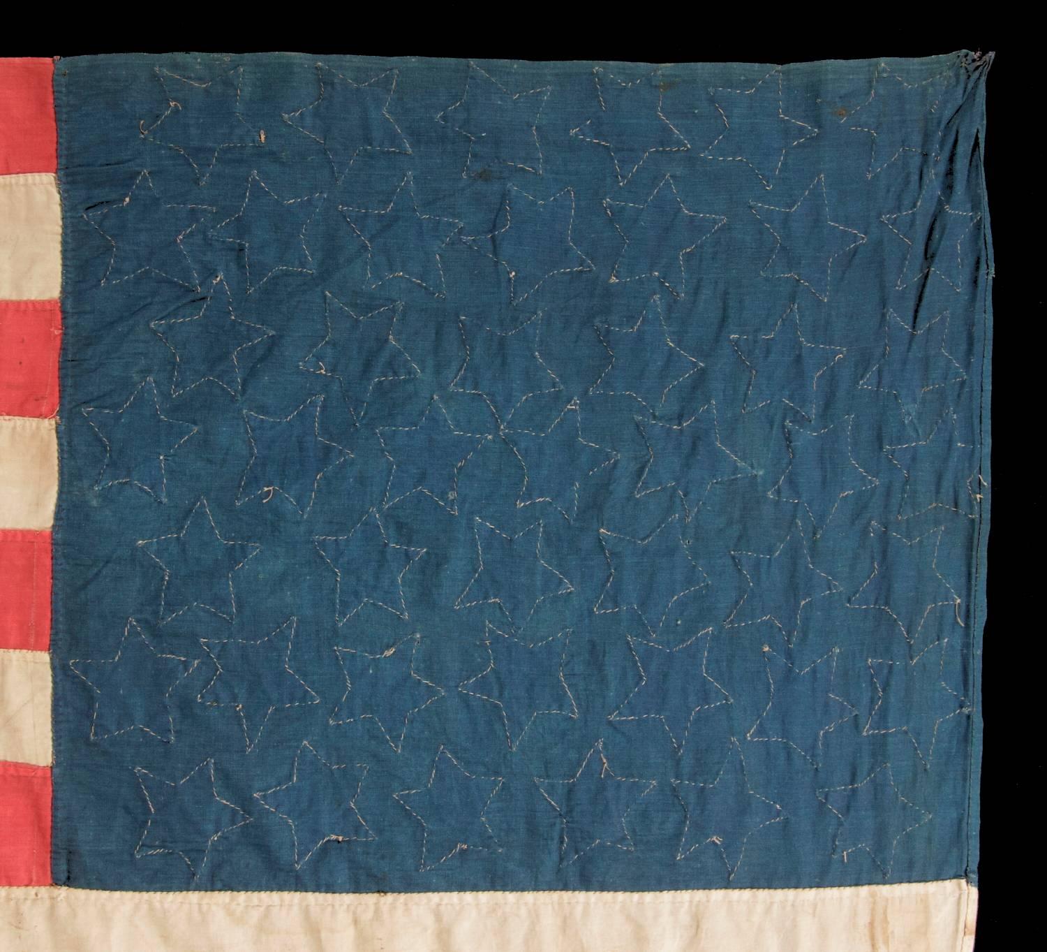 Antiques American Flag with 45 Hand Sewn Stars on a Denim Blue Canton 2