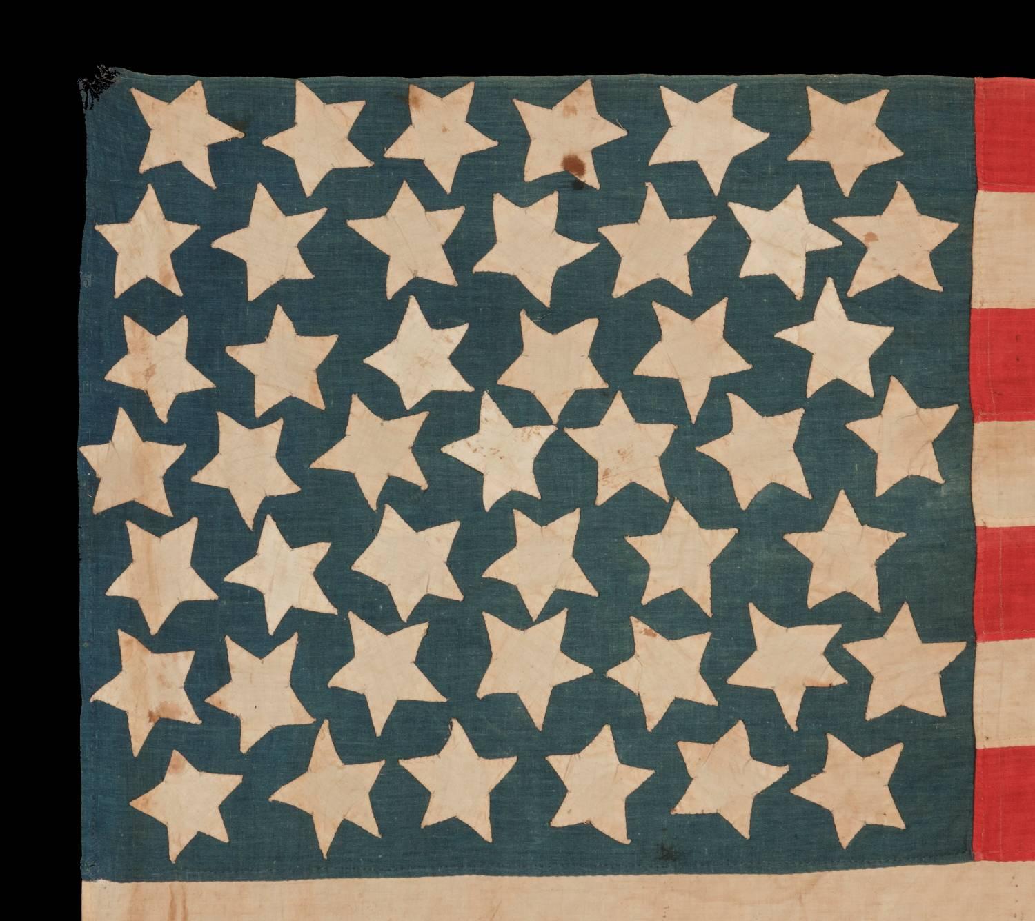 Antiques American Flag with 45 Hand Sewn Stars on a Denim Blue Canton In Good Condition In York County, PA