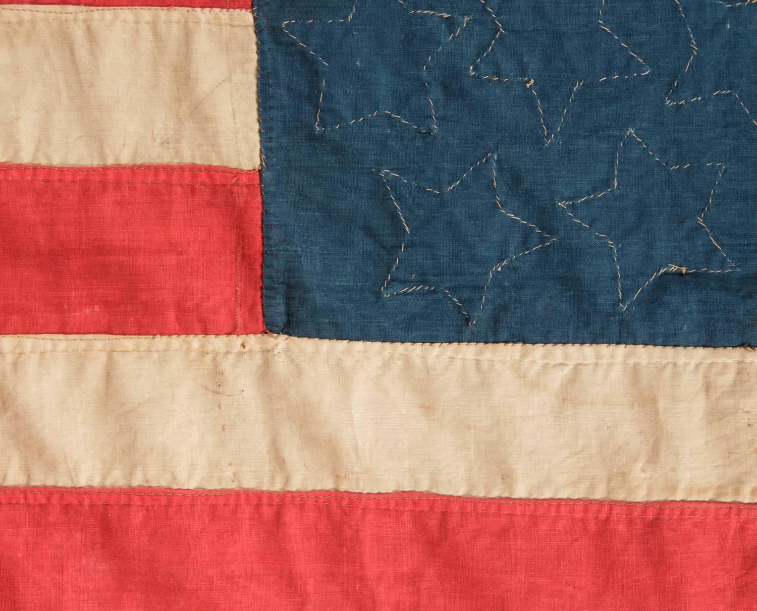 Antiques American Flag with 45 Hand Sewn Stars on a Denim Blue Canton 3