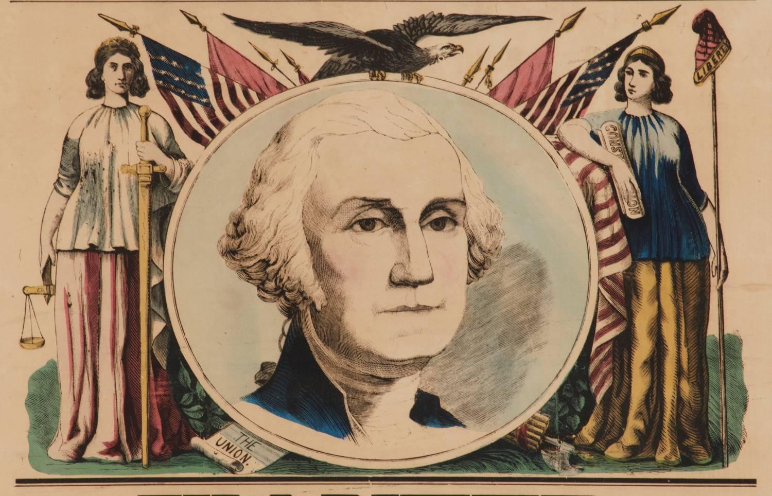 American Civil War Broadside with an Eight-Color Image of Washington