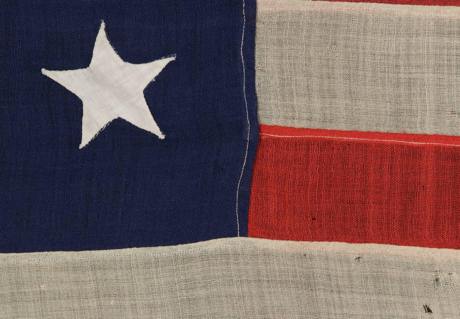 13 Hand-Sewn Stars on an Antique American Flag of the 1876 Era In Good Condition In York County, PA