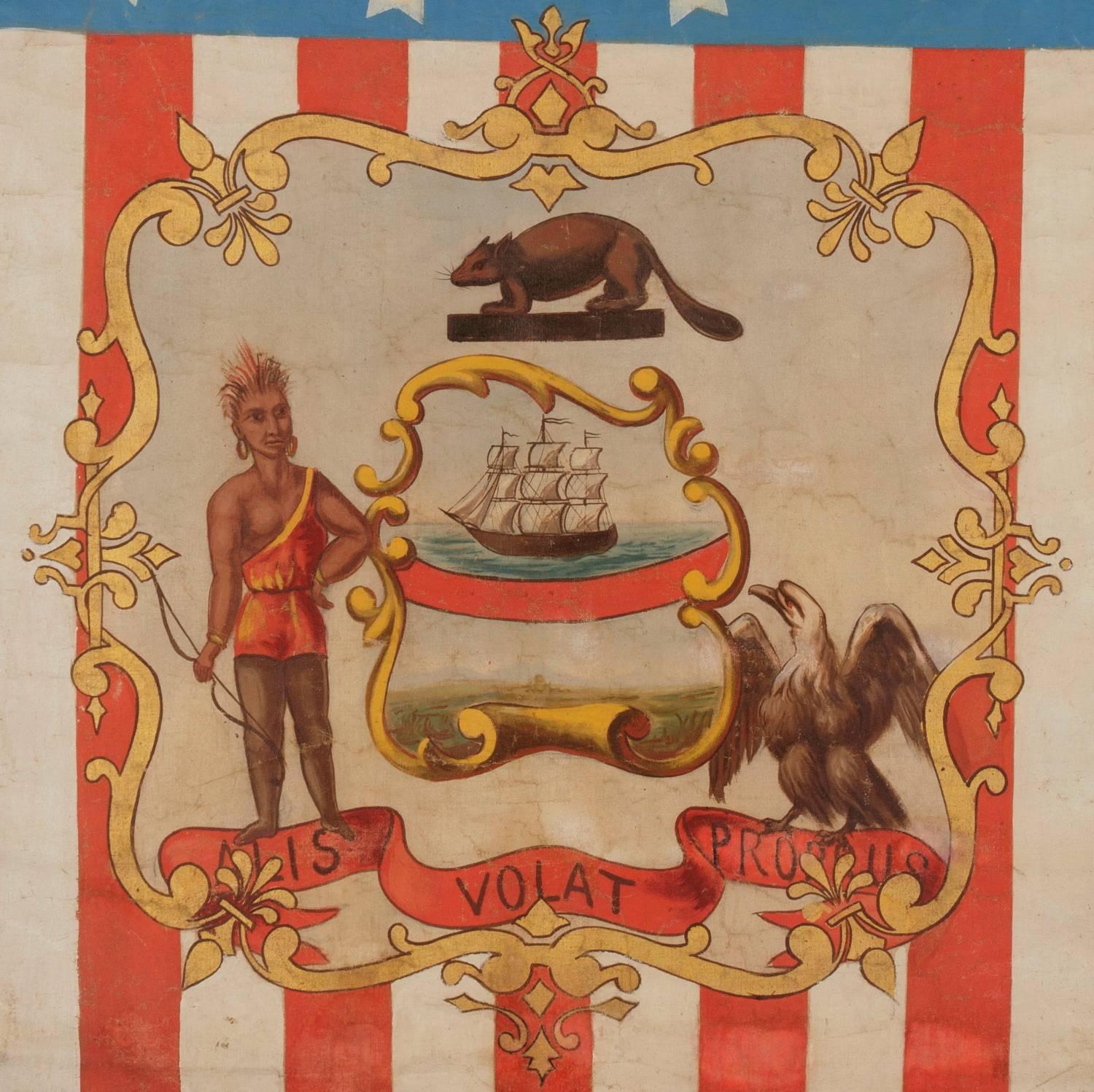 Hand-Painted Patriotic Banner with the Seal of the State of Oregon In Good Condition For Sale In York County, PA