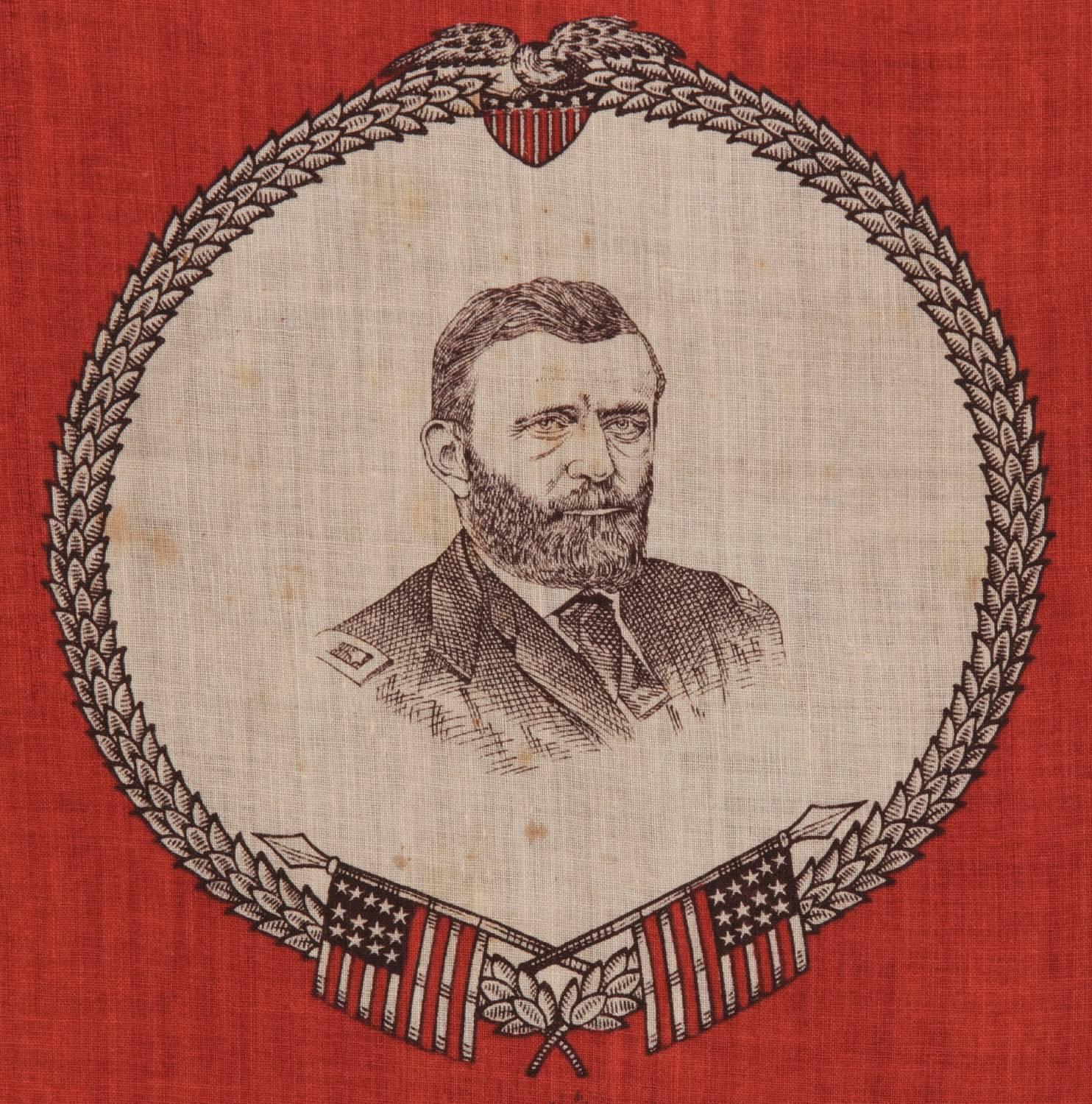 Printed Cotton Kerchief with a Portrait of Ulysses S. Grant In Good Condition In York County, PA