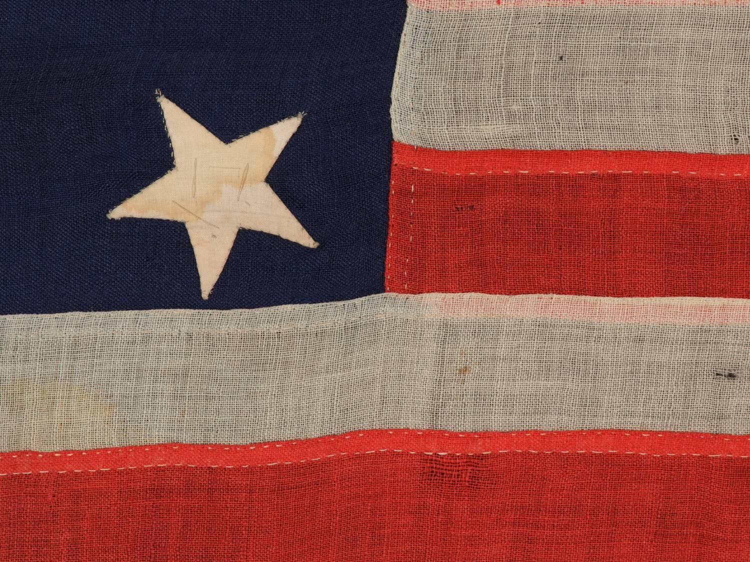 13 Entirely Hand-Sewn Stars, U.S. Navy Small Boat Ensign of the Civil War Period In Good Condition In York County, PA