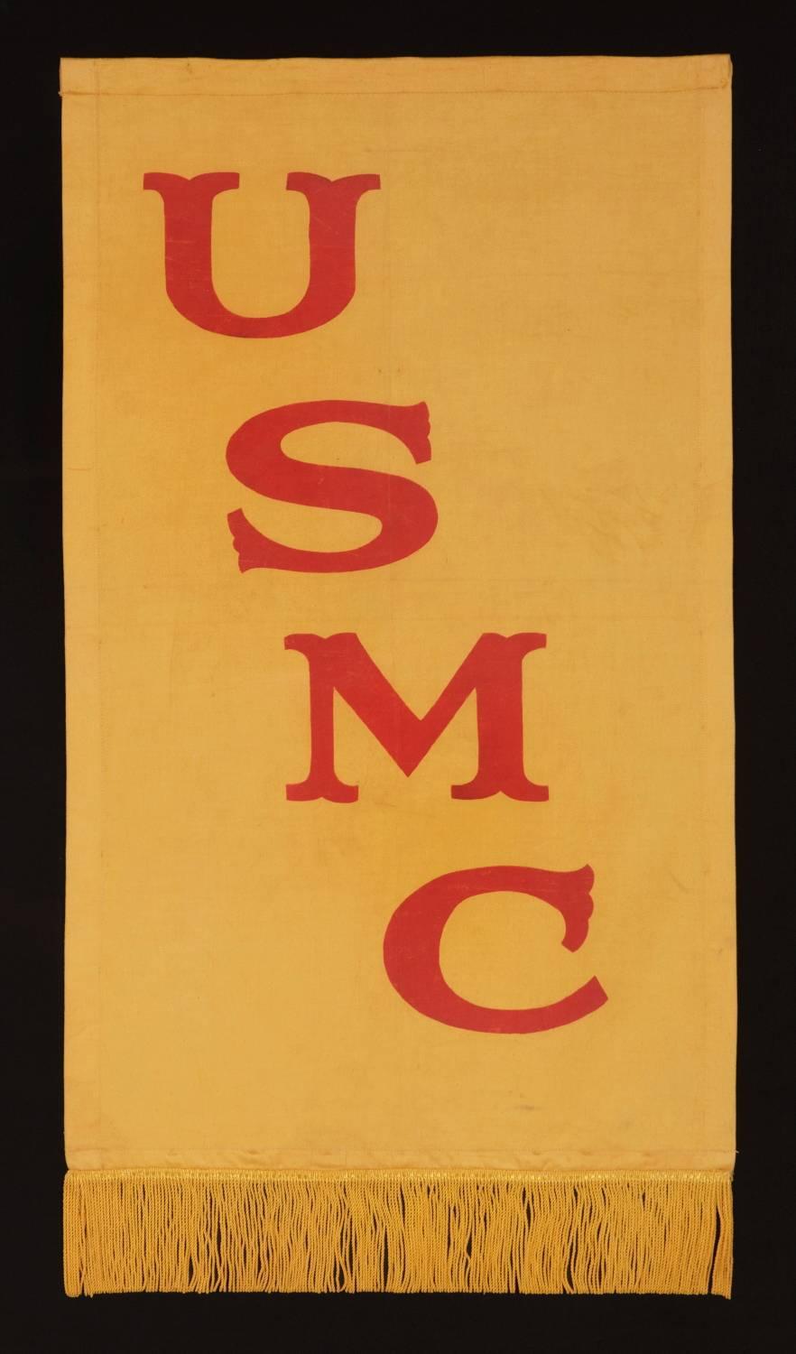 RARE UNITED STATES MARINE CORPS BANNER OF THE 1910S-1920S ERA, MADE OF SATIN SILK WITH STRONG COLOR AND ATTRACTIVE LETTERING:
 
Like the men that they represent, antique Marine Corps textiles and are both few in number and highly revered. Across the