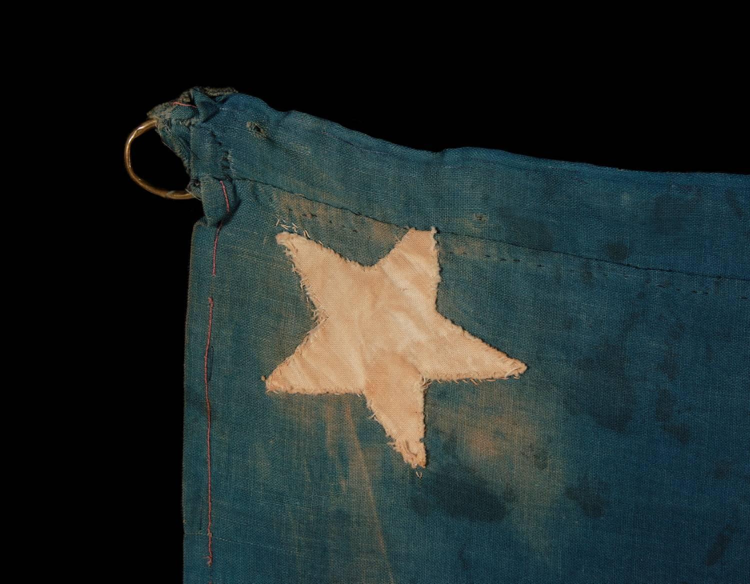 19th Century 13 Hand-Sewn Stars Arranged in A 3-2-3-2-3 Pattern, Homemade, Dating to 1876