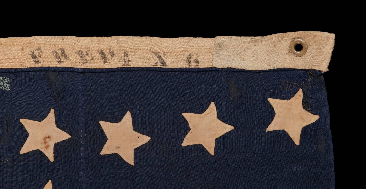 19th Century 37 Single Appliqued Stars on an Antiques American Flag