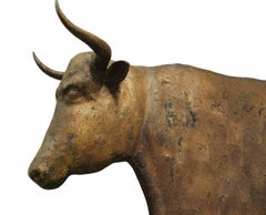 Cow Weathervane, Excellent Scale, Great Boxy Form, with Gilded Surface