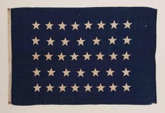 Antique American U.S Navy Jack with 38 Hand-Sewn Stars and a Rare Maker's Mark