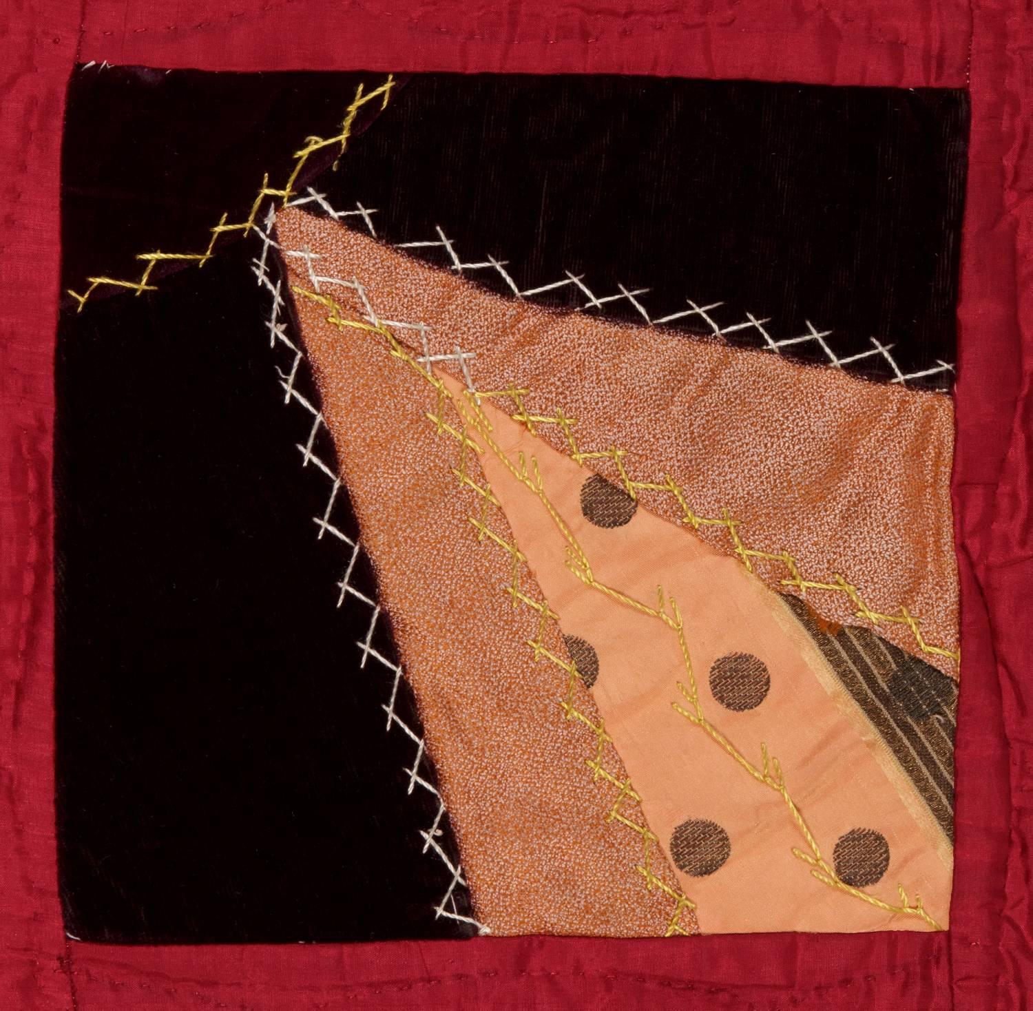 American Striking Lancaster County Ribbon Silk Fan Pattern Quilt, Reminscent of Neck Ties