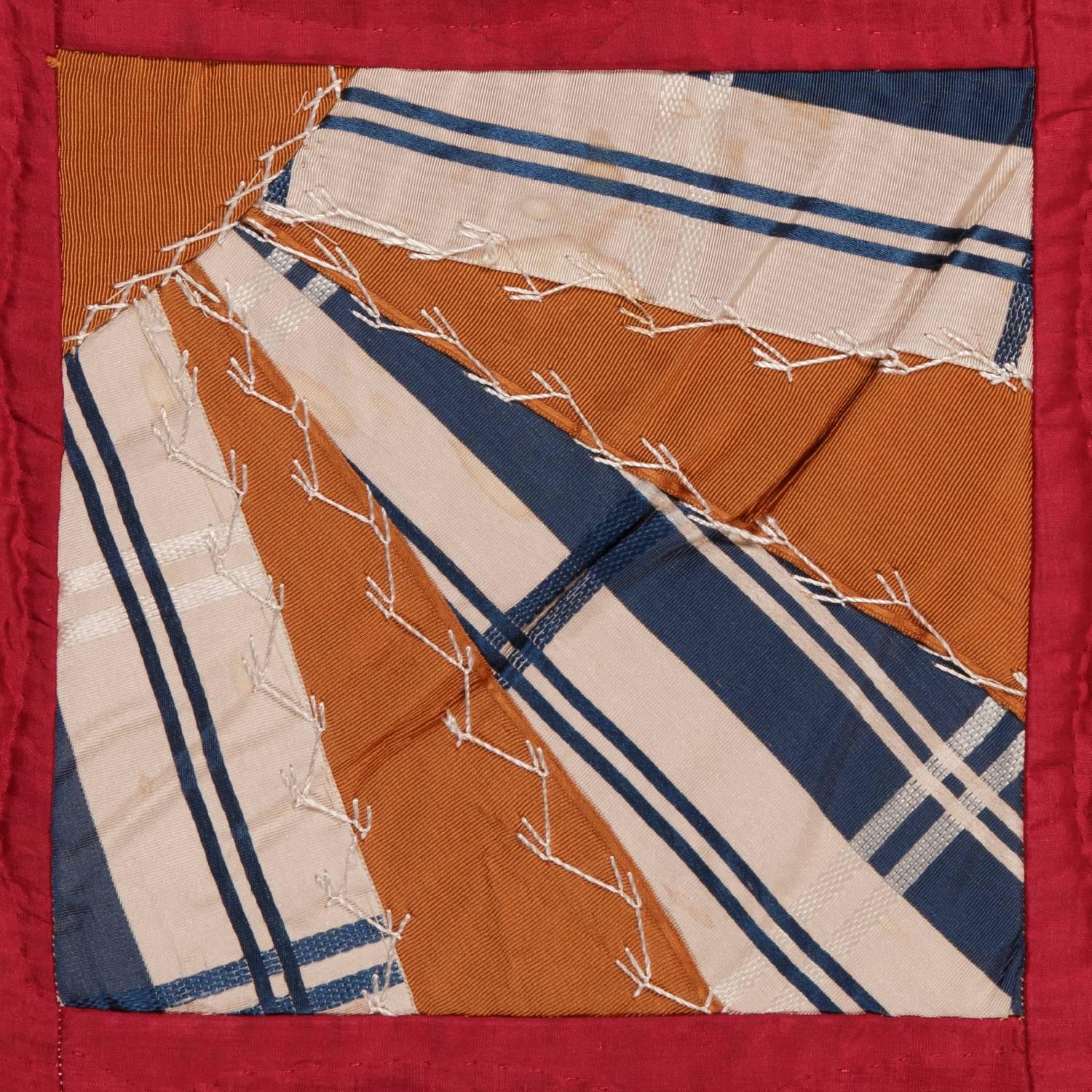 Striking Lancaster County Ribbon Silk Fan Pattern Quilt, Reminscent of Neck Ties In Good Condition In York County, PA