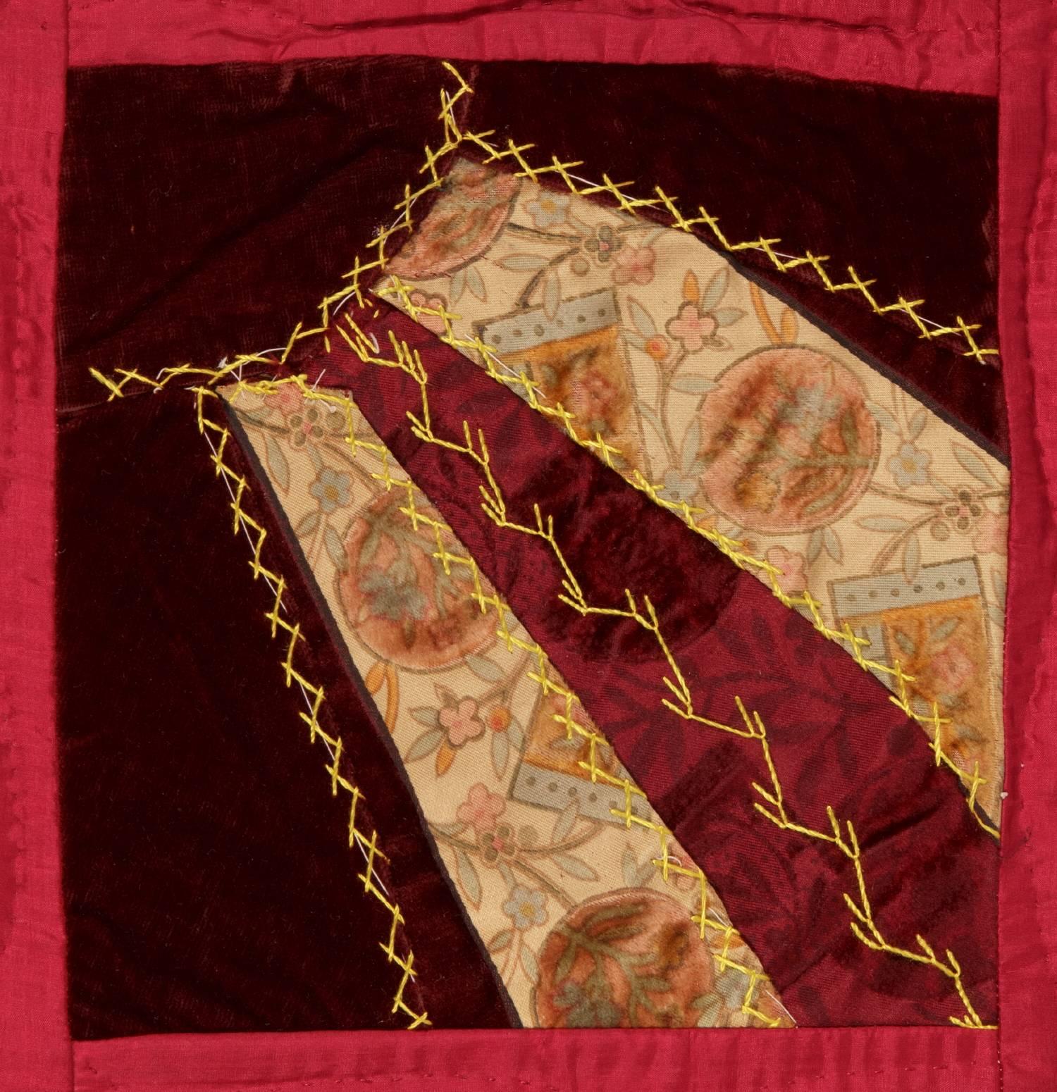 19th Century Striking Lancaster County Ribbon Silk Fan Pattern Quilt, Reminscent of Neck Ties