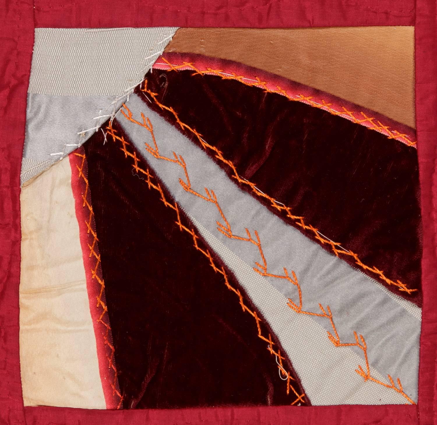 Striking Lancaster County Ribbon Silk Fan Pattern Quilt, Reminscent of Neck Ties 1