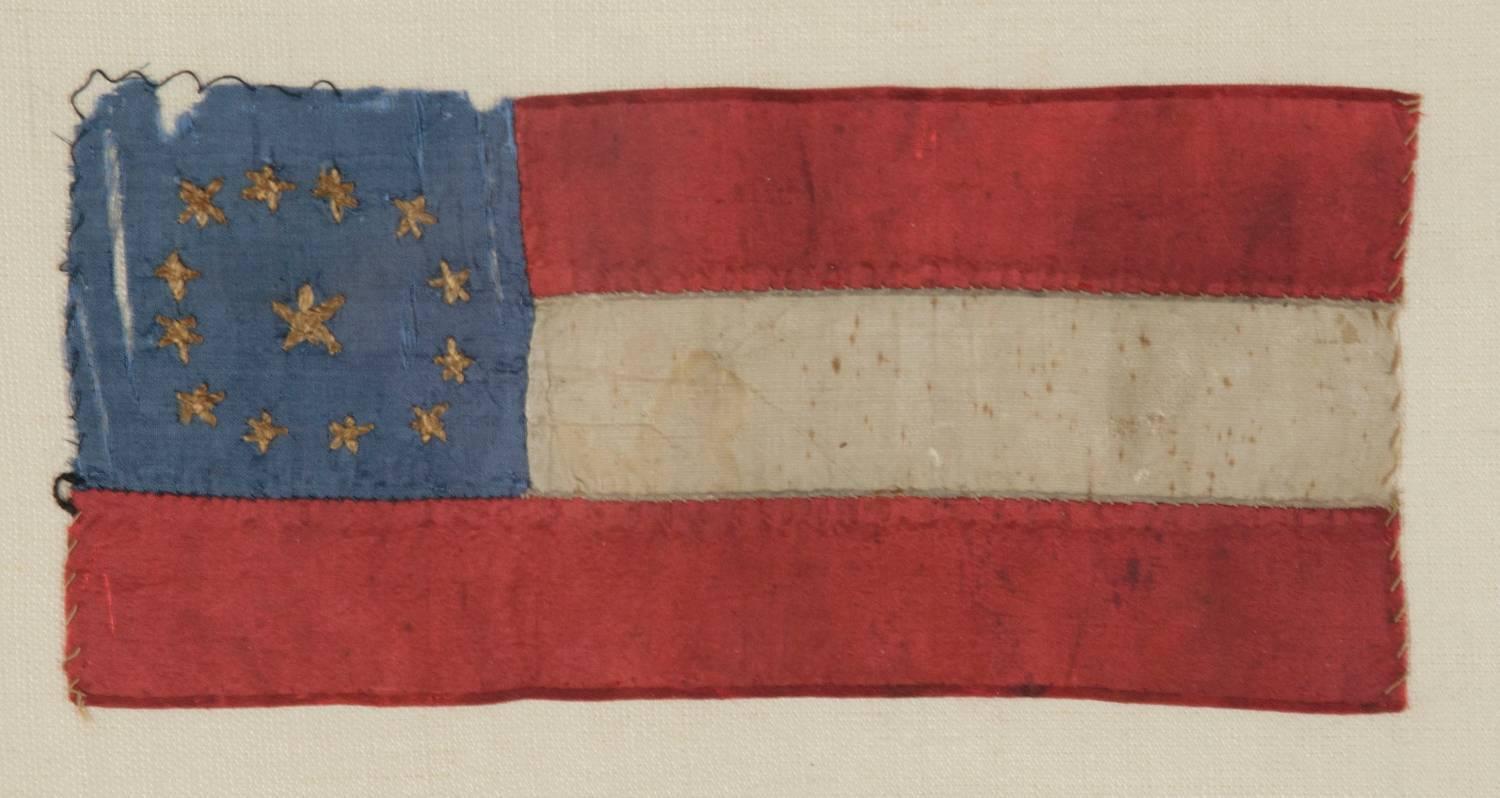 CONFEDERATE FIRST NATIONAL (STARS & BARS) PATTERN BIBLE FLAG WITH 13 EMBROIDERED STARS, CAPTURED IN NEW ORLEANS AT THE 