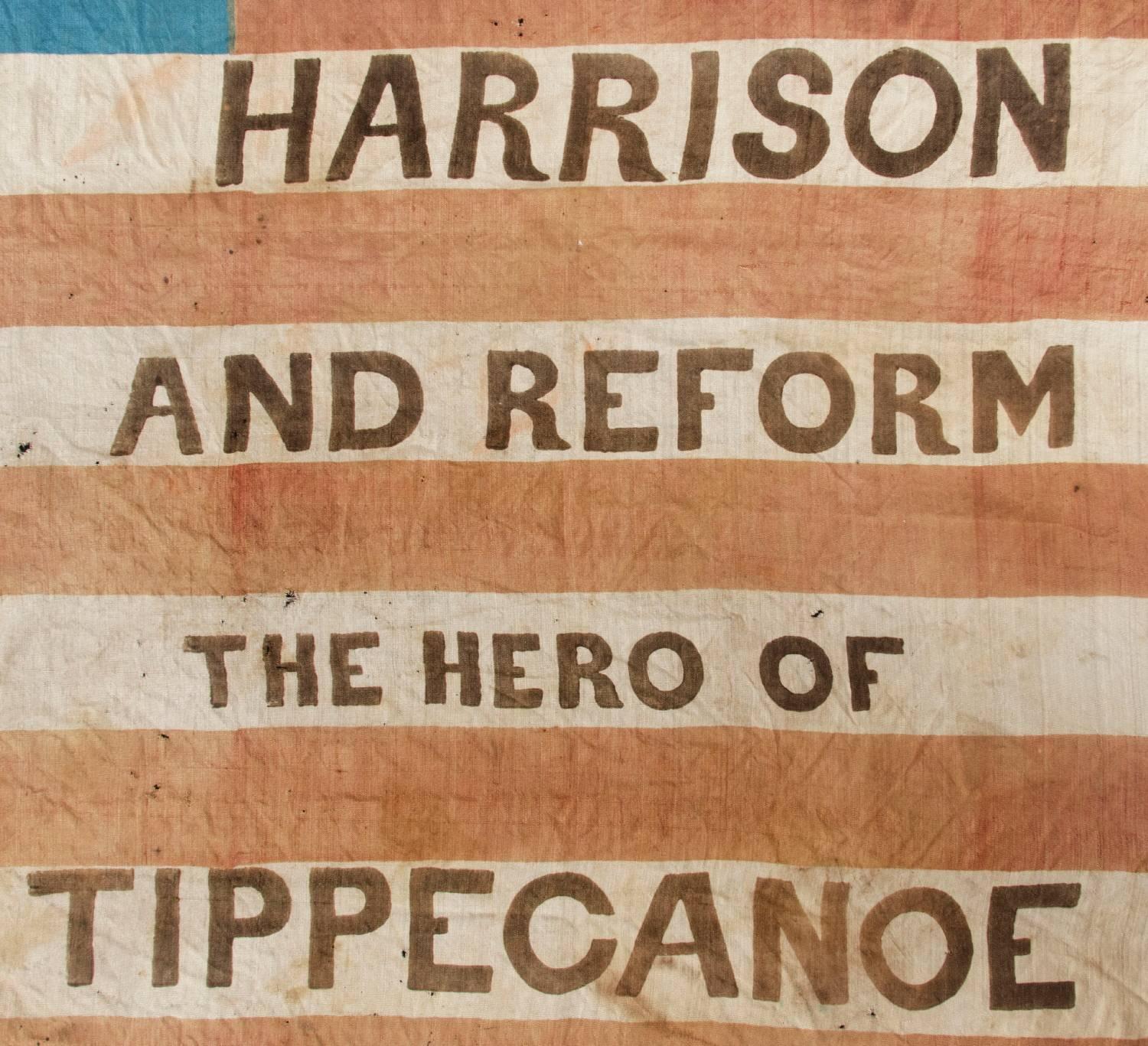 American One of the Earliest Known Parade Flags, 1840 Campaign of William Henry Harrison