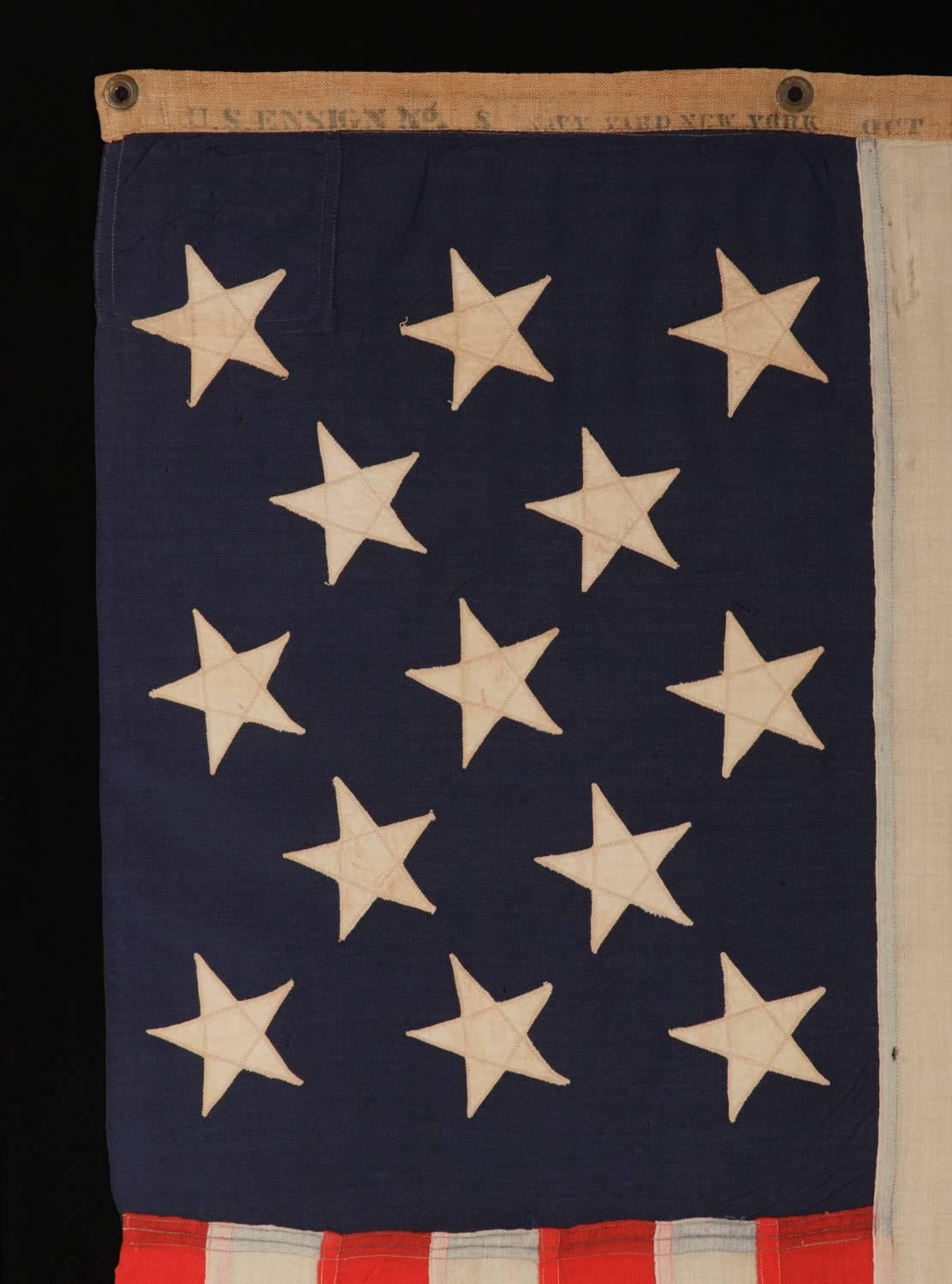 American 13 Star, Small Boat Ensign Flag Made at the Brooklyn Navy Yard, New York
