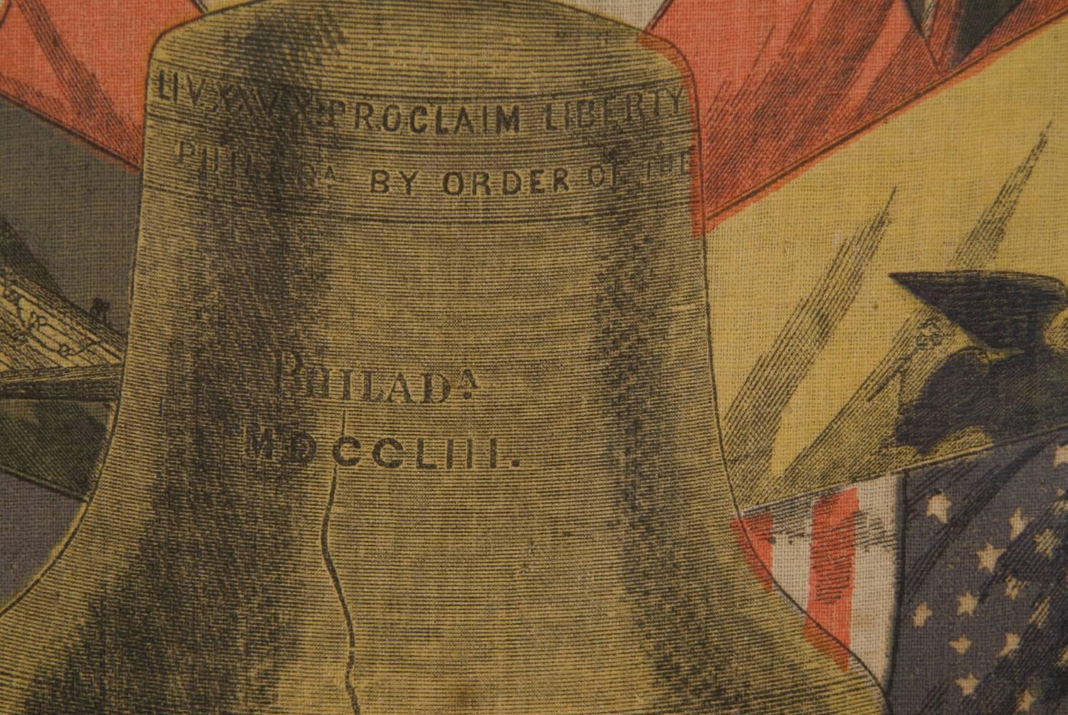 Patriotic 1876 Centennial Banner With A Eagle Carrying The Liberty Bell In Good Condition In York County, PA