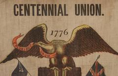 Patriotic 1876 Centennial Banner With A Eagle Carrying The Liberty Bell