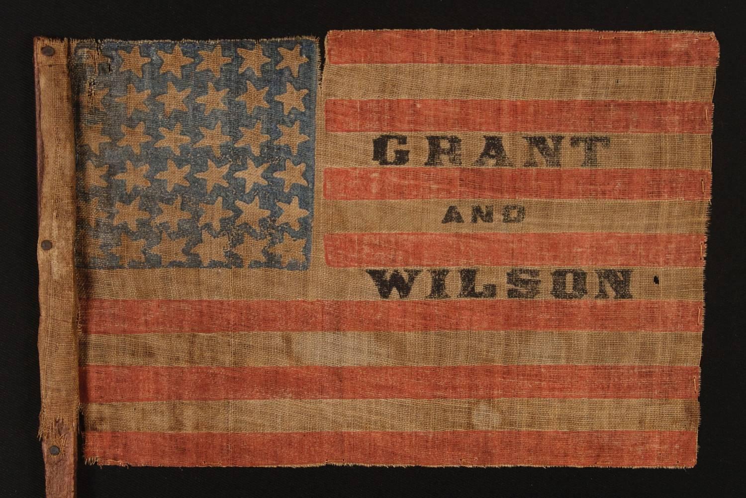 American Rare, 1872 Grant and Wilson Campaign 36 Star Overprinted Parade Flag 