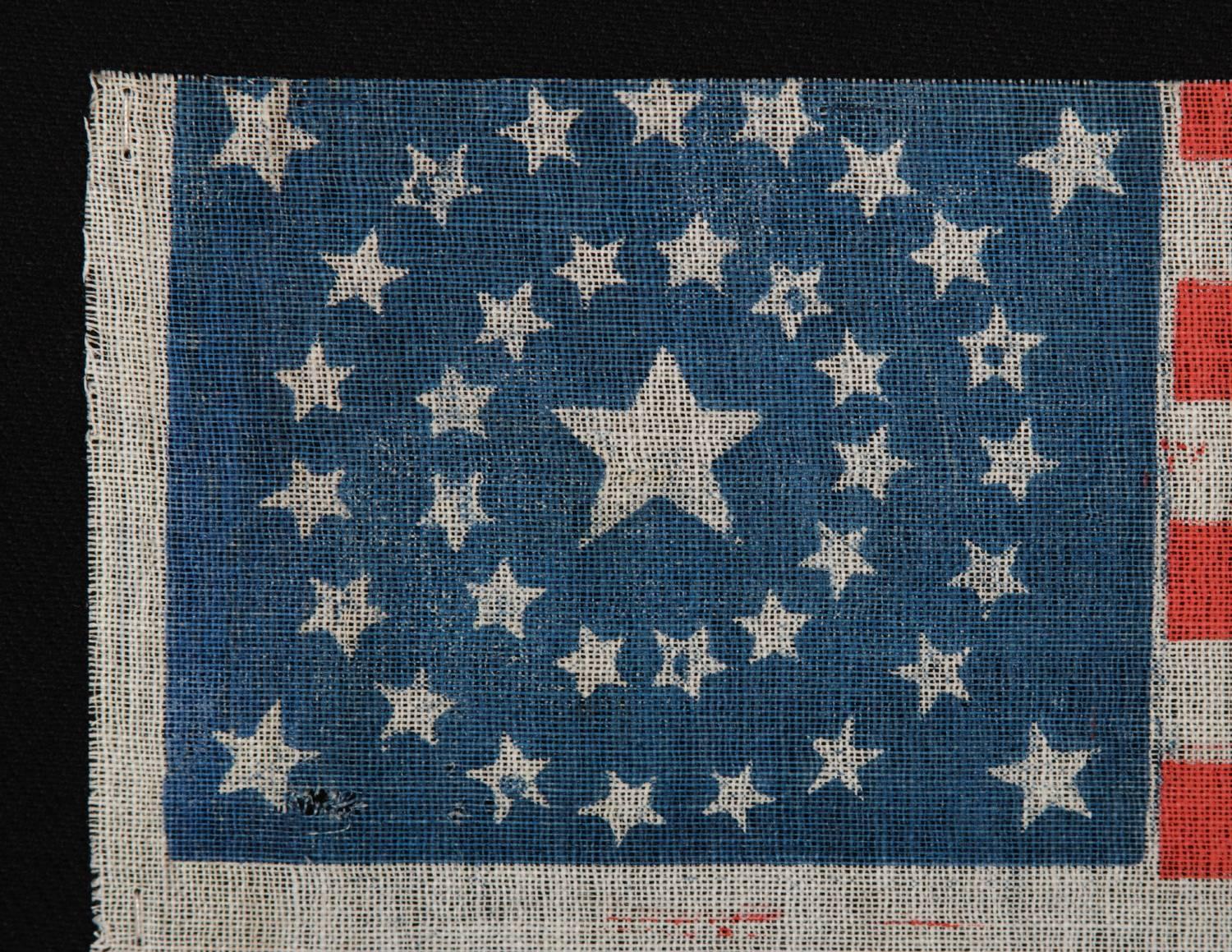Mid-19th Century 37 Stars in a Wreath Pattern on an Antique Flag, 1867-1876, Nebraska Statehood