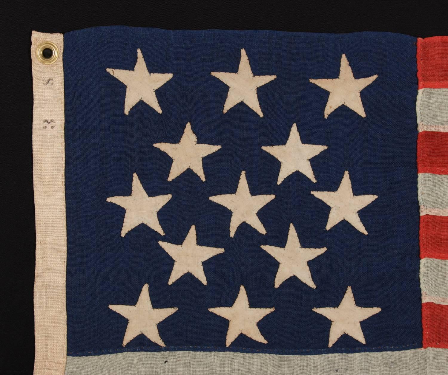 Hand-Crafted Entirely Hand-Sewn Antique American Flag of the 1861-1876 Era with 13 Stars