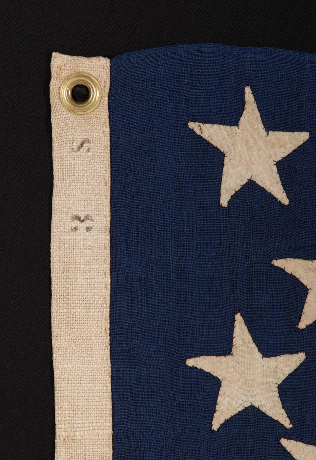 19th Century Entirely Hand-Sewn Antique American Flag of the 1861-1876 Era with 13 Stars