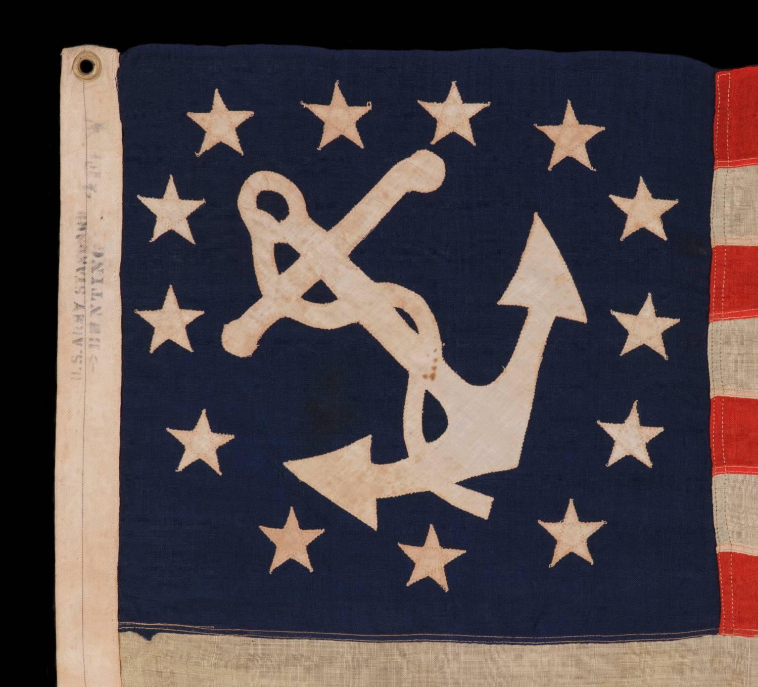Antique American Private Yacht Flag with 13 Stars Marked 
