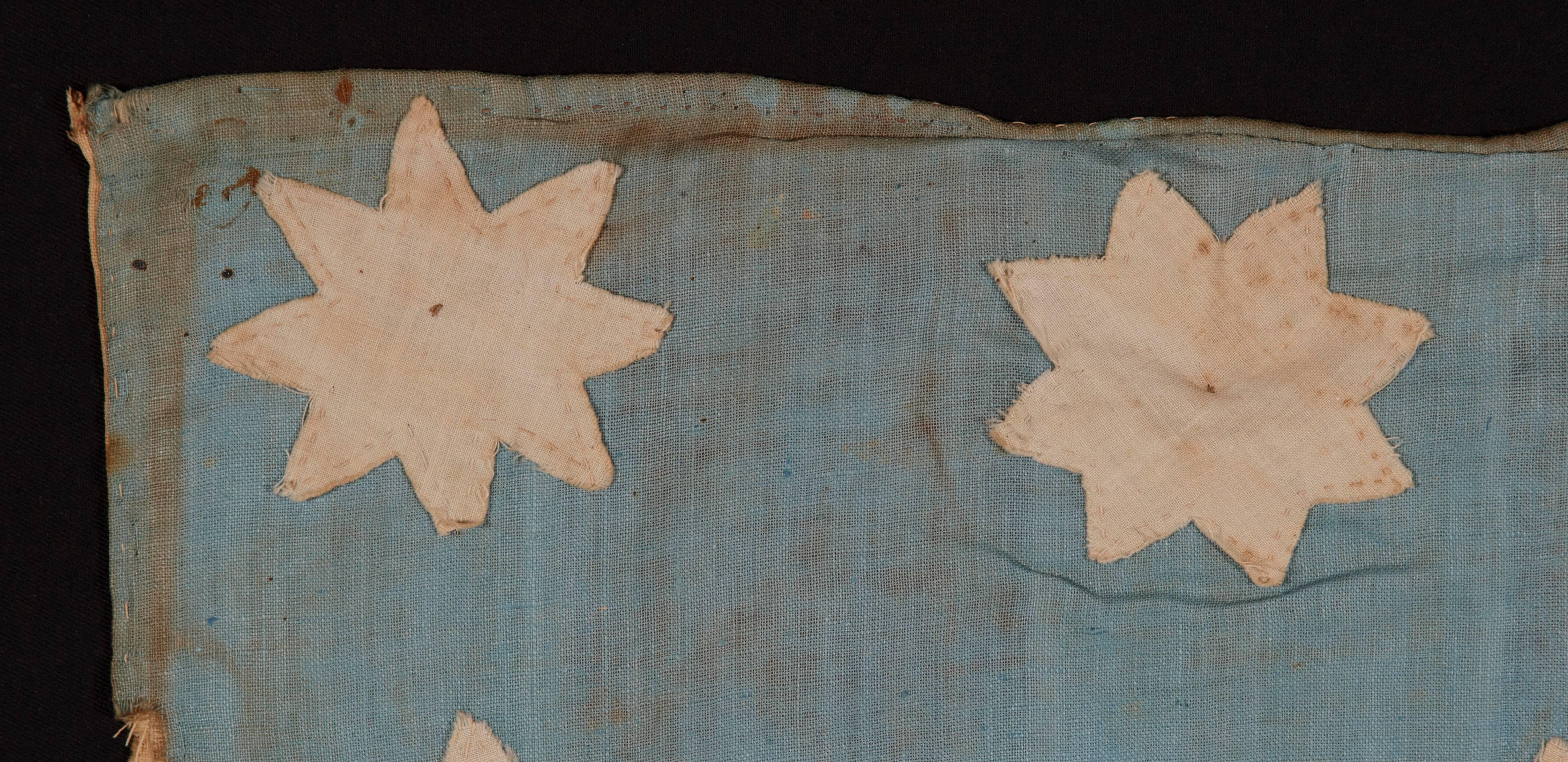 Hand-Sewn, 13 Star American National Flag with 8-Pointed Stars on Glazed Cotton In Good Condition In York County, PA